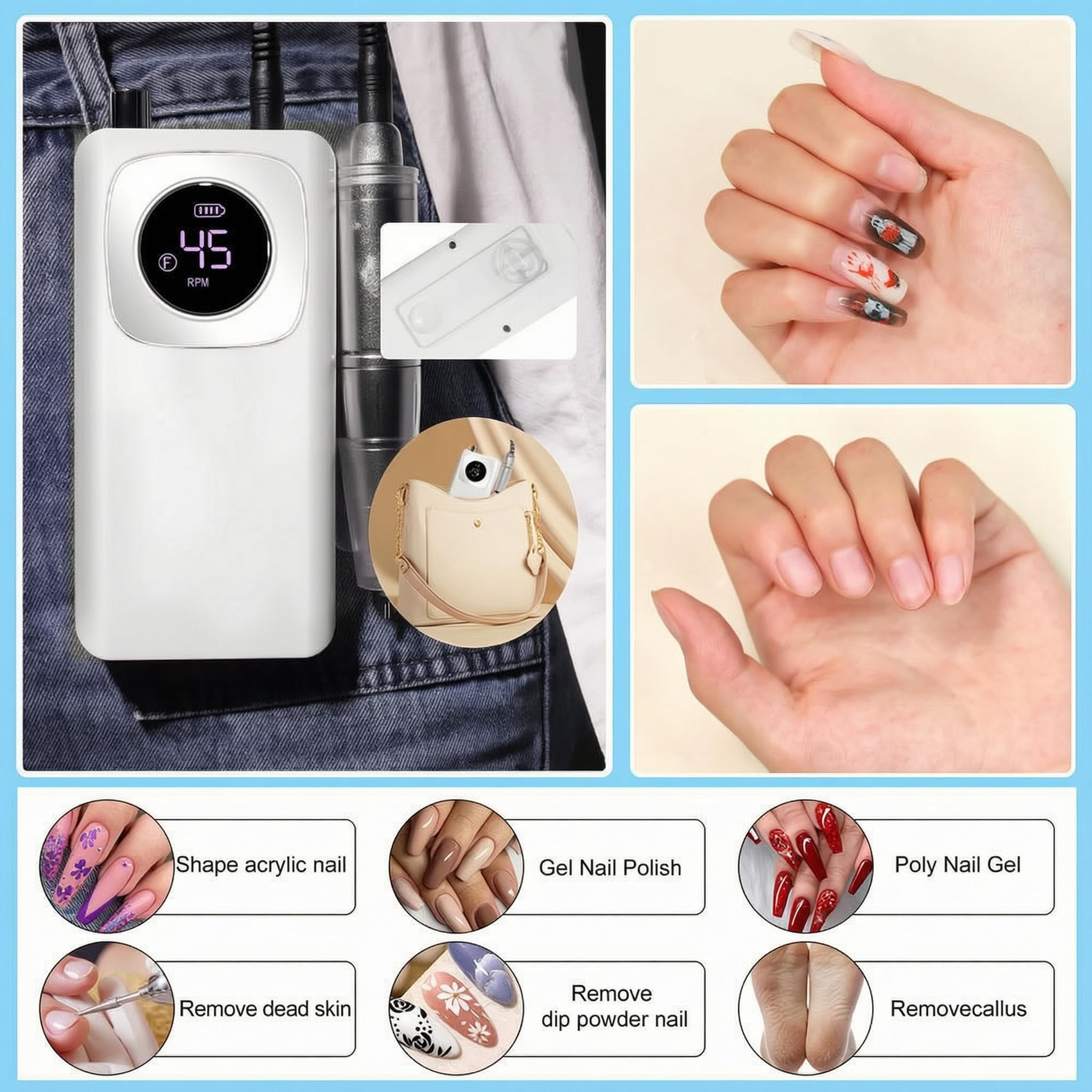 Taladro de uñas sin escobillas, taladro de uñas,Púrpura