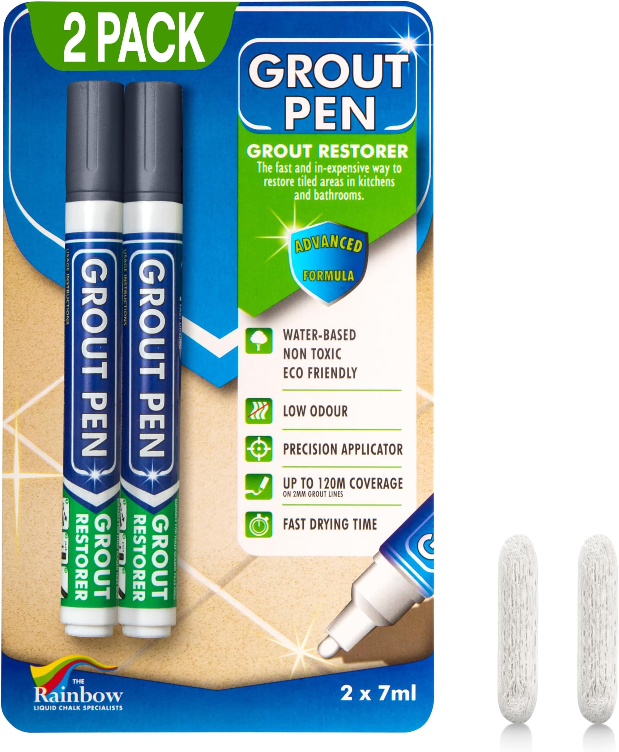 Twin Pack (DARK GREY) Grout Pen - Designed for restoring tile grout in bathrooms & kitchens