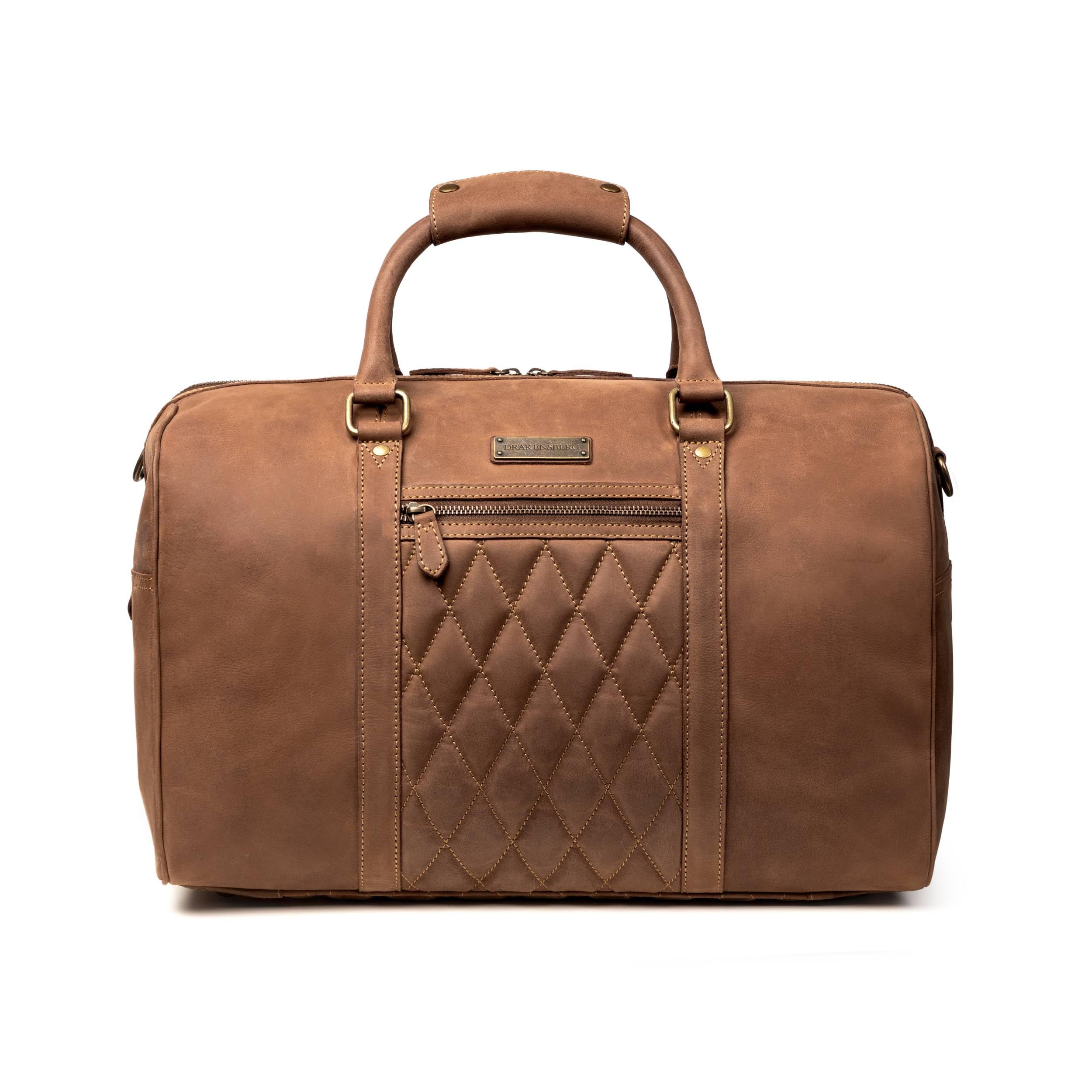 DRAKENSBERG Weekender 'Mitch' – Bolsa de viaje pequeña de piel para hombre y mujer, adecuada como equipaje de mano en avión, 25 l, color marrón Habana, DR00305, Habana-marrón, talla única, Bolsa de