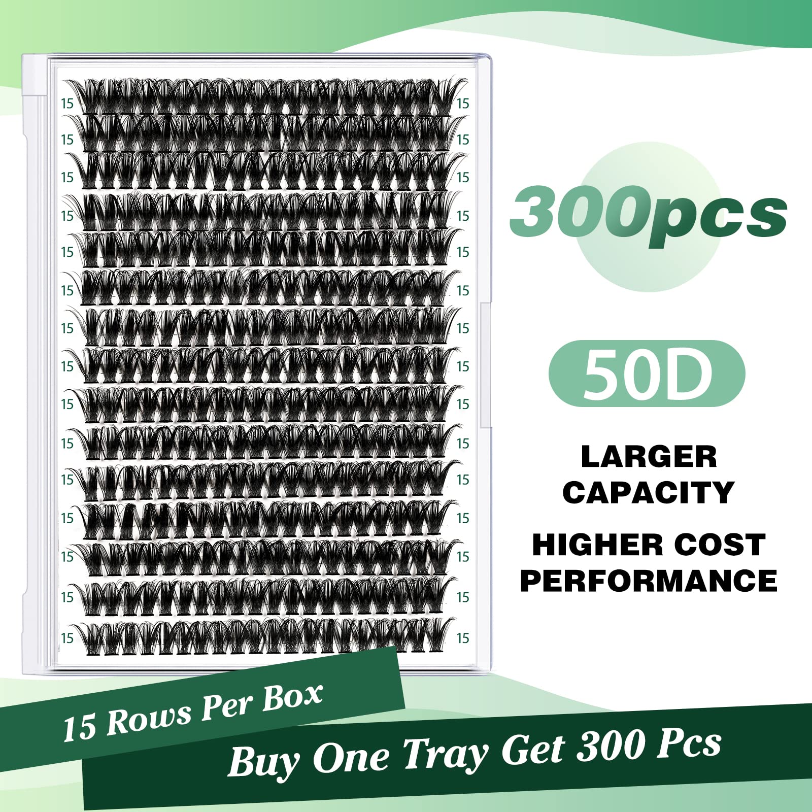 KEYYOU Wimpern Extensions 300pcs Cluster Lashes 50D D Curl 15mm Einzelne Wimpern Volume Natürlich Sanft Wimpernverlängerung（50D-D-15）
