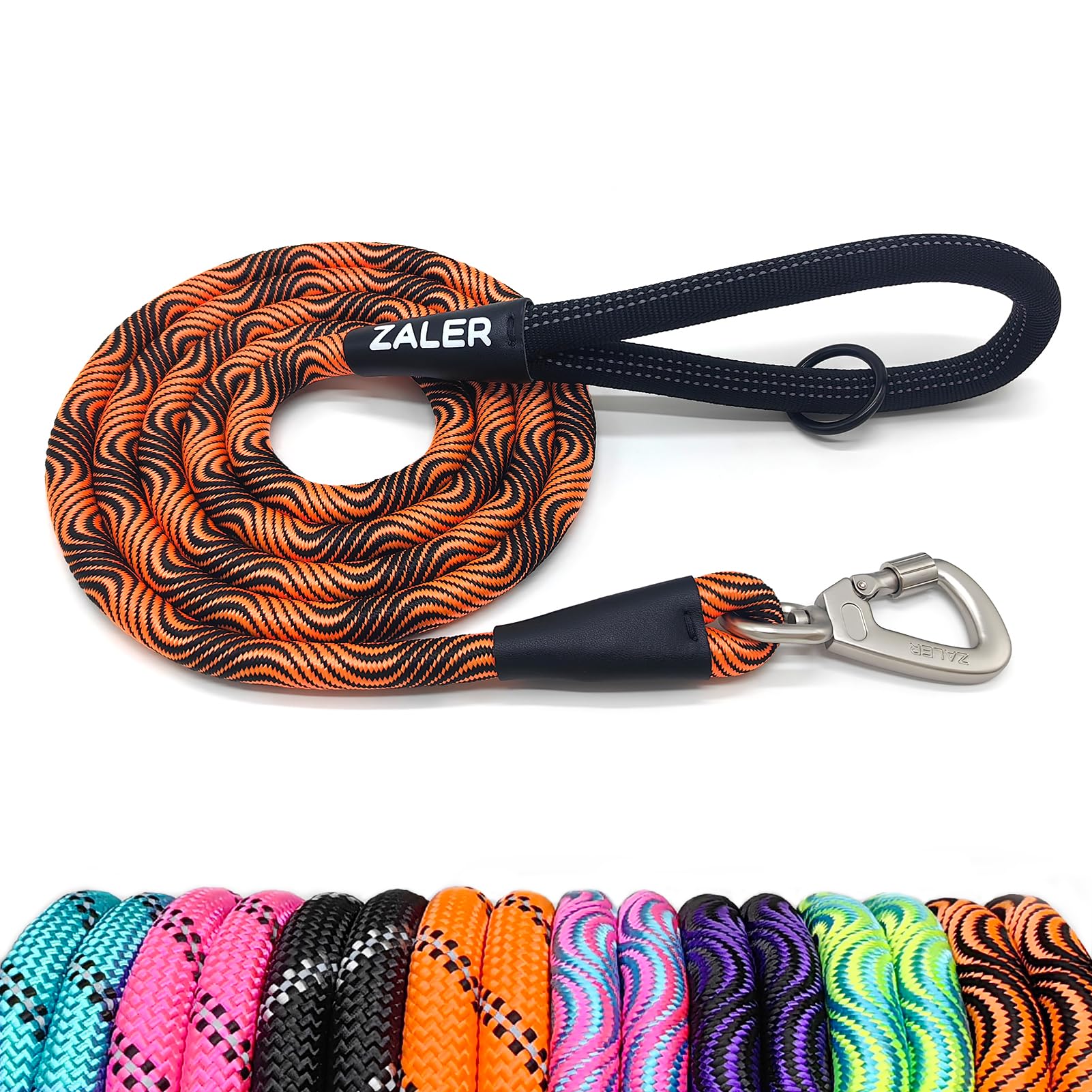 ZALER Rope Dog Leash, 4/5/6/10/15/20/30/50 Foot Heavy Duty Dog Leashes with Carabiner, Nylon Pet Lead for Large and Medium Dogs (6FT, Black Orange)