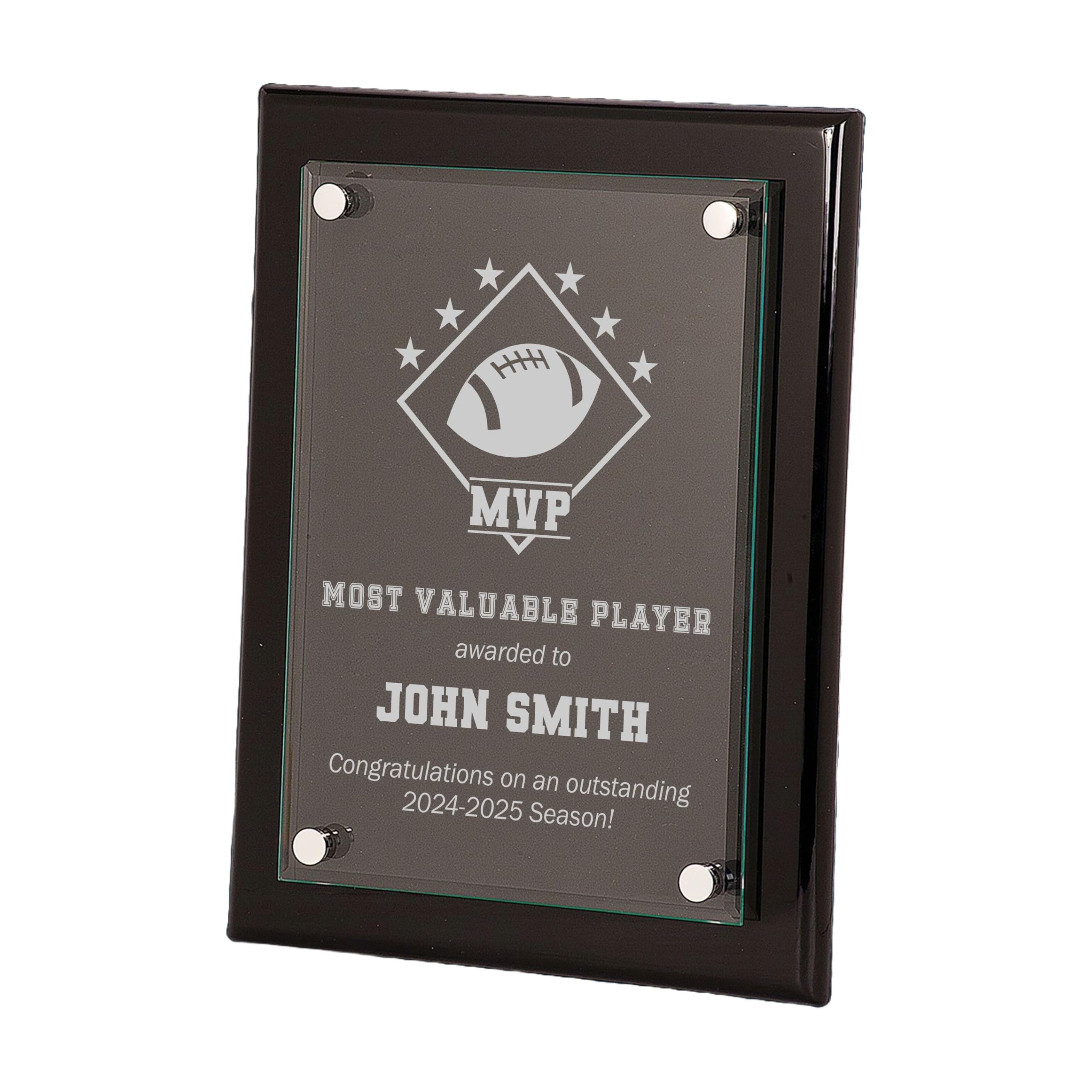EliteAwards Custom Sports MVP Award Plaque for Football Player with Personalized Text Engraved 8x10 Floating Glass Plaque