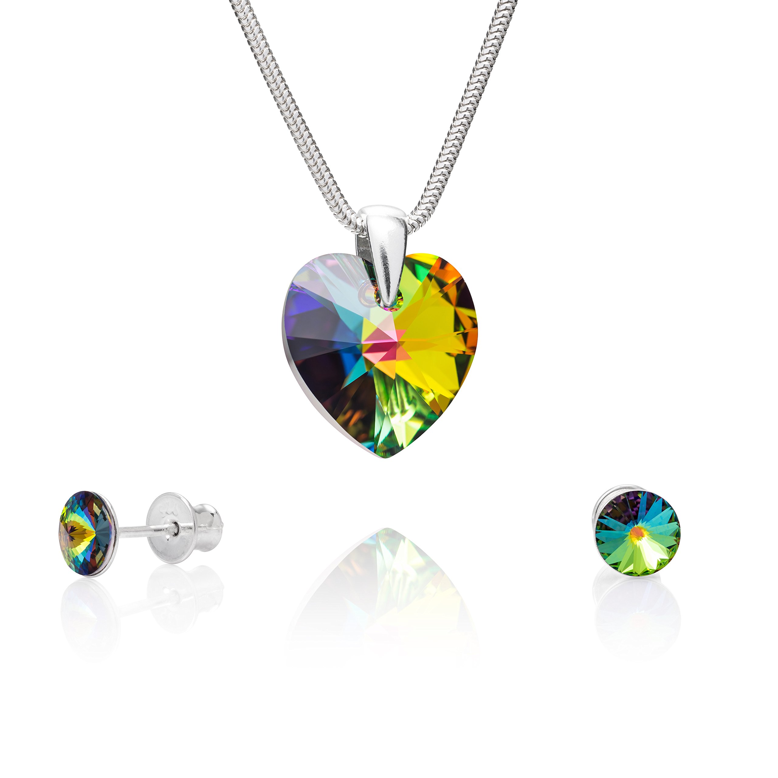 Damen Sterling Silber Schmucketui Mit Herz Anhänger Und Ohrstecker