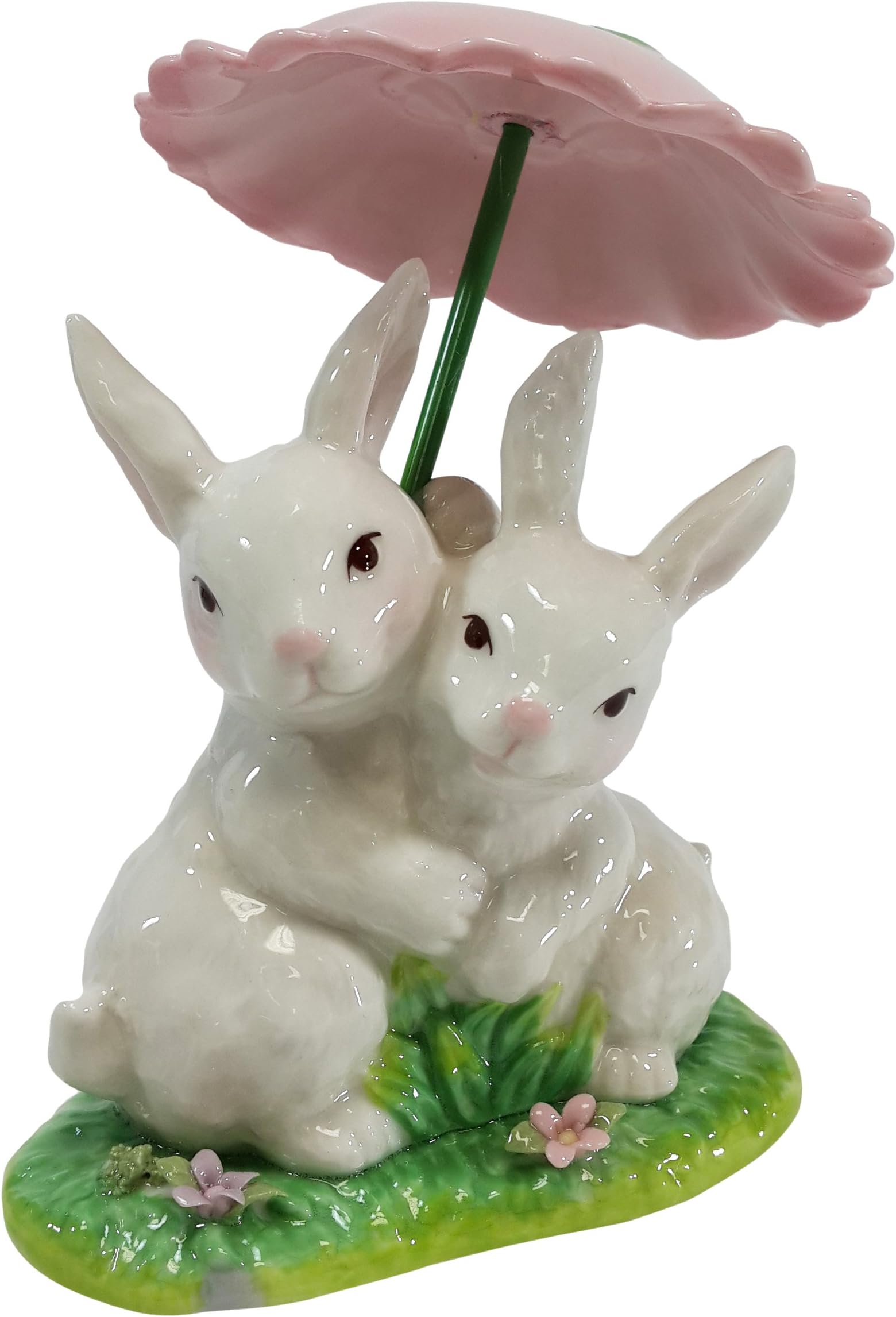 Cosmos Gifts 20877 Porcelain Rabbit Couple Under The Umbrella Figurine, 4-1/4-Inch, Pink