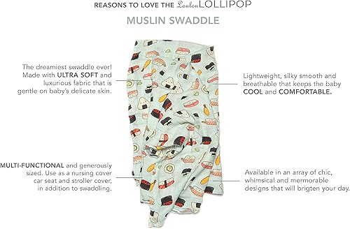 Miniatura 32 de Loulou Lollipop Manta suave de muselina para bebé, manta de recepción para recién nacidos a niños pequeños, niñas y niños, grande de 47 x 47