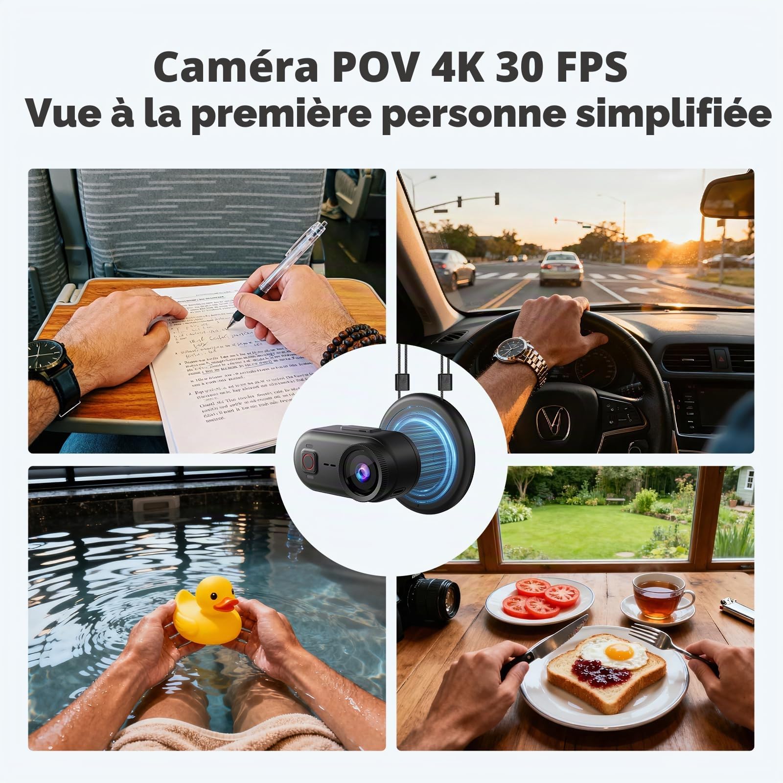 Caméra Sport 4K POV, 20MP Mini Caméra Corporelle, Carte SD Intégrée de 64 Go,Stabilisation à 6 Axes Caméra d'action Portable, WiFi Minicaméra Sportive Étanche de Casque Moto