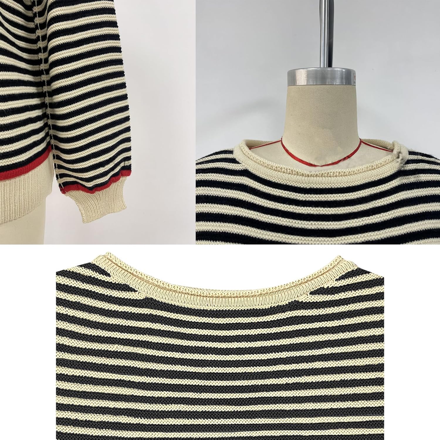 Women's Fall Casual Long Sleeve Sweaters Oversized Crewneck Striped Color Block Y2K Pullover Tops - Image 6