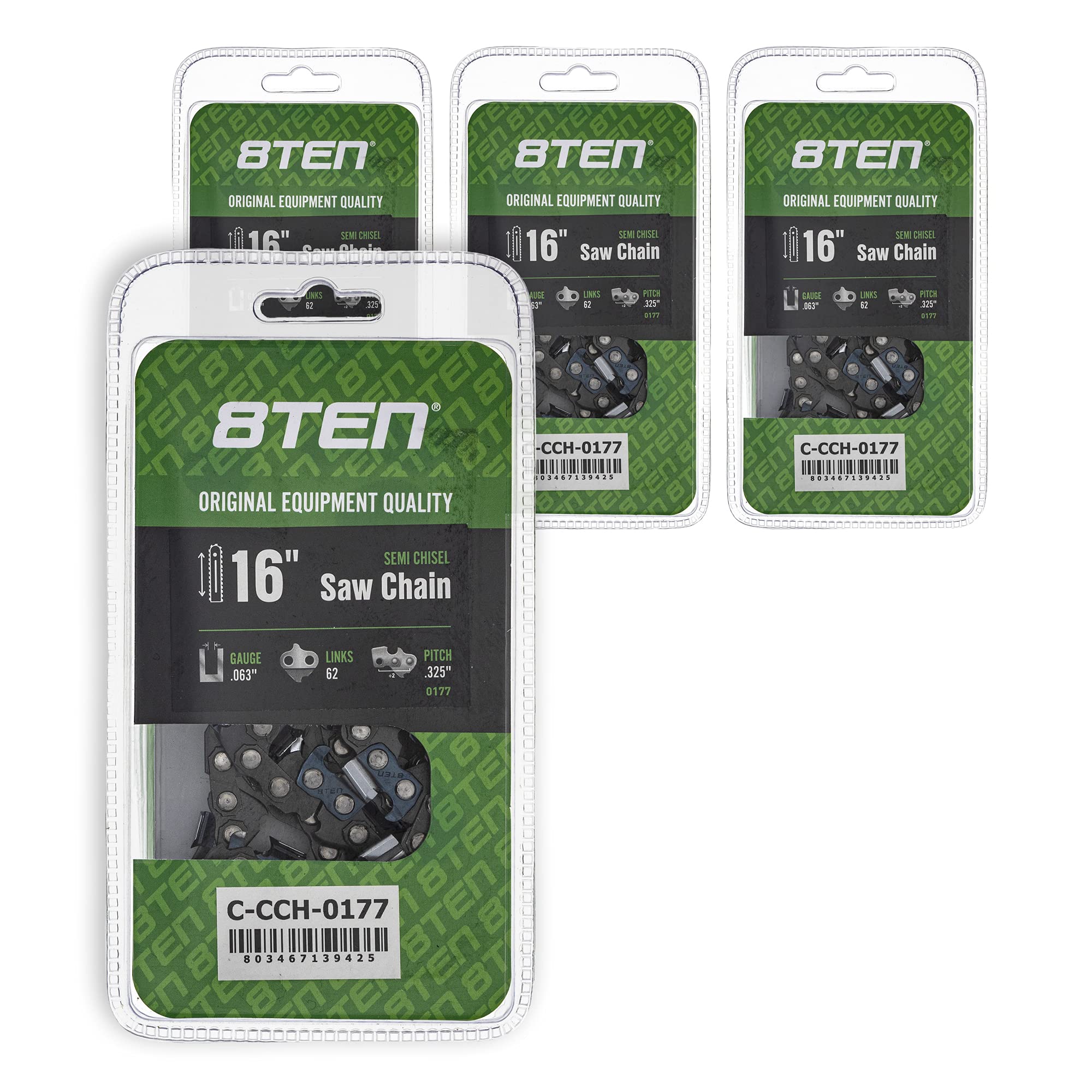 Amazon.com : 8TEN Semi Chisel Chainsaw Chain 16 Inch .063 .325
