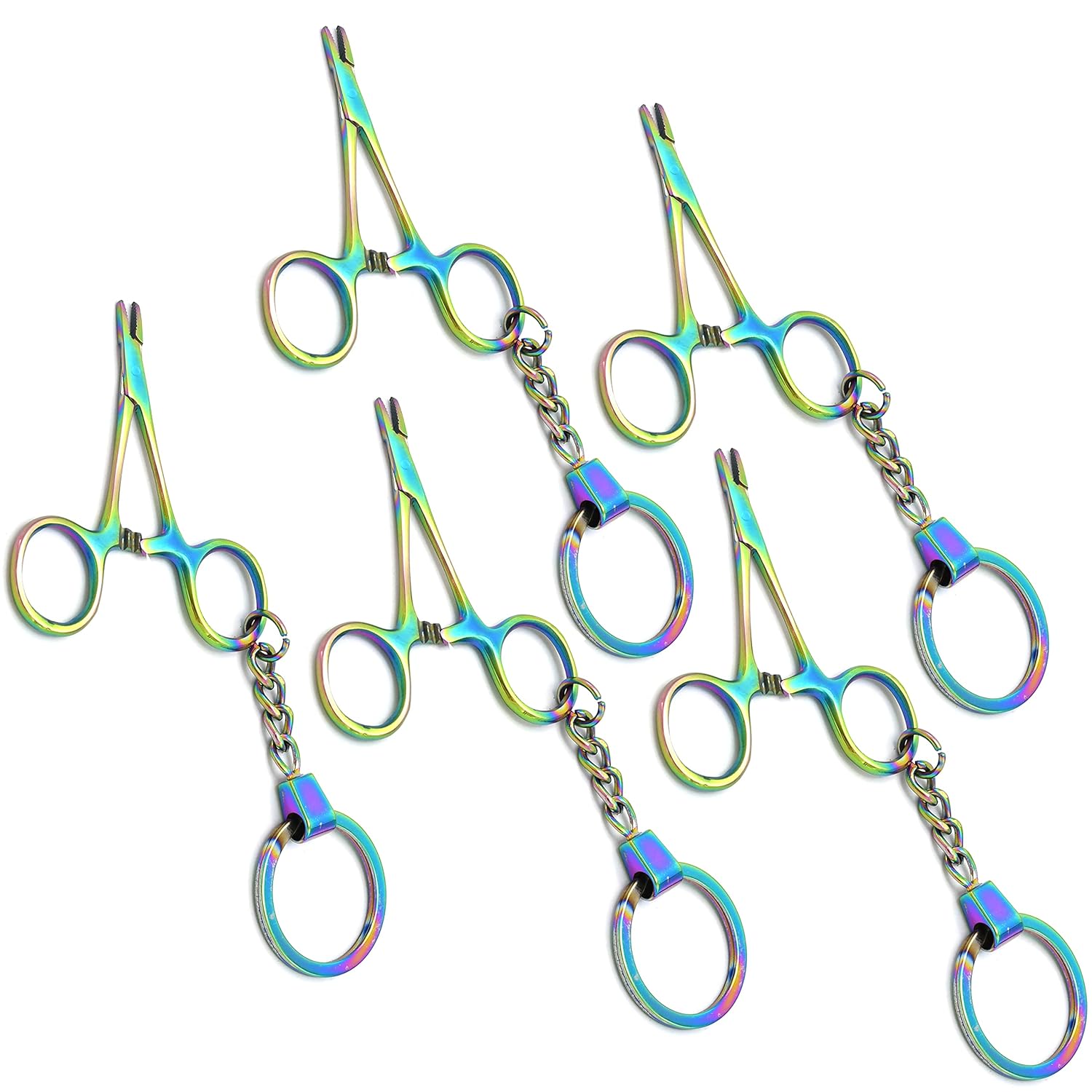 Set of 5 Multi Titanium Rainbow Miniature Needle Driver Instruments Keychain