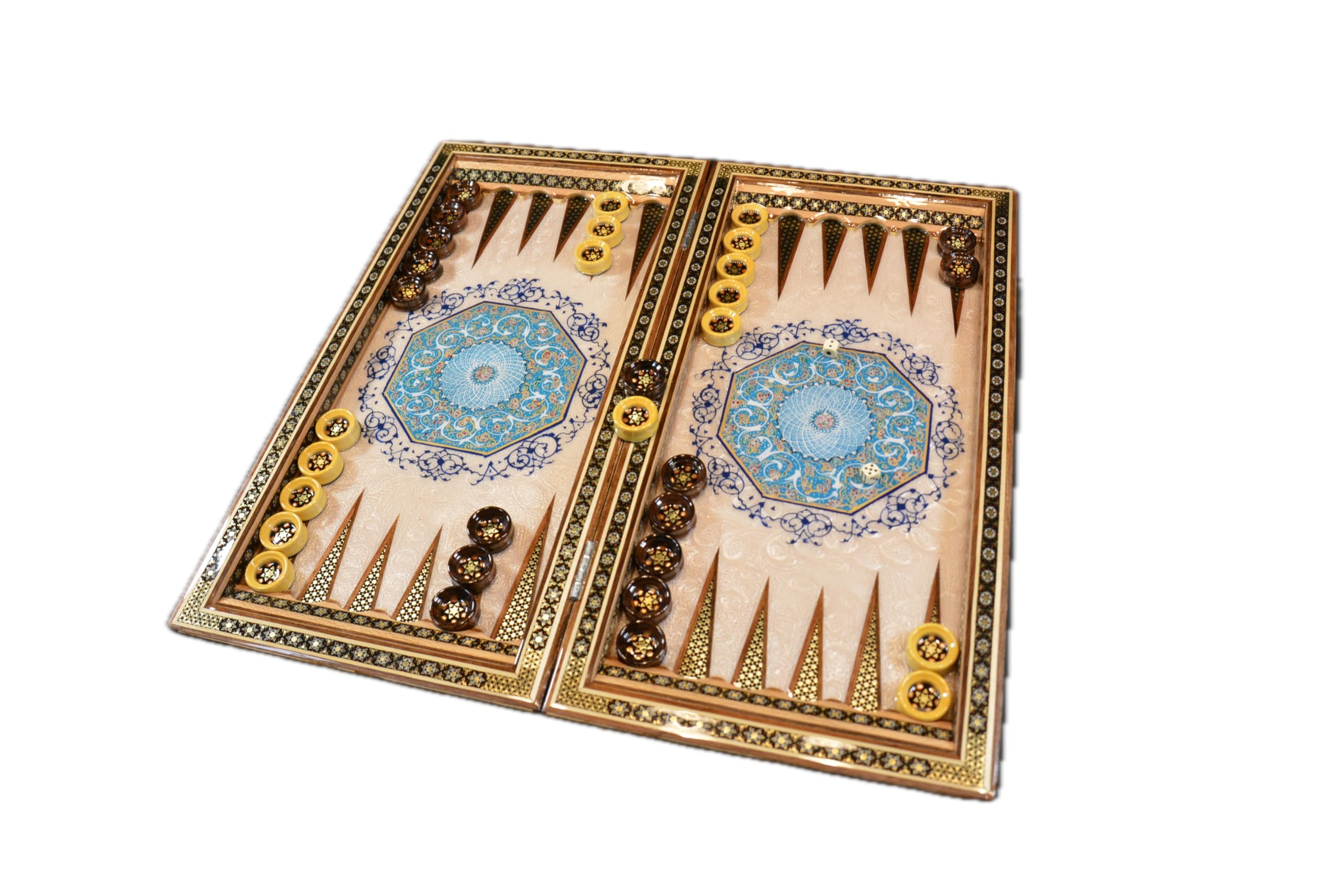 Collection d'échecs de backgammon - Fabriqué à la main en bois avec motif marqueterie et peint à la main avec motif floral - Avec mallette de protection, dés et pions - 50 x 50 x 3,5 cm (motif floral