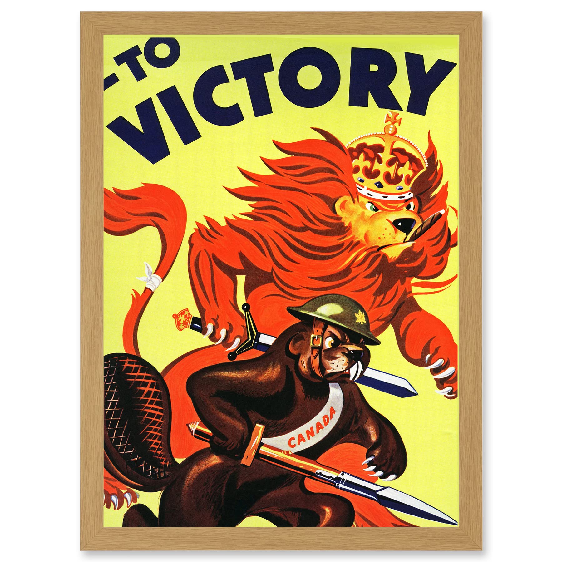 Artery8 World War WW2 Military Canada Victory Red Lion Beaver Cigar A4 Artwork Framed Wall Art Print