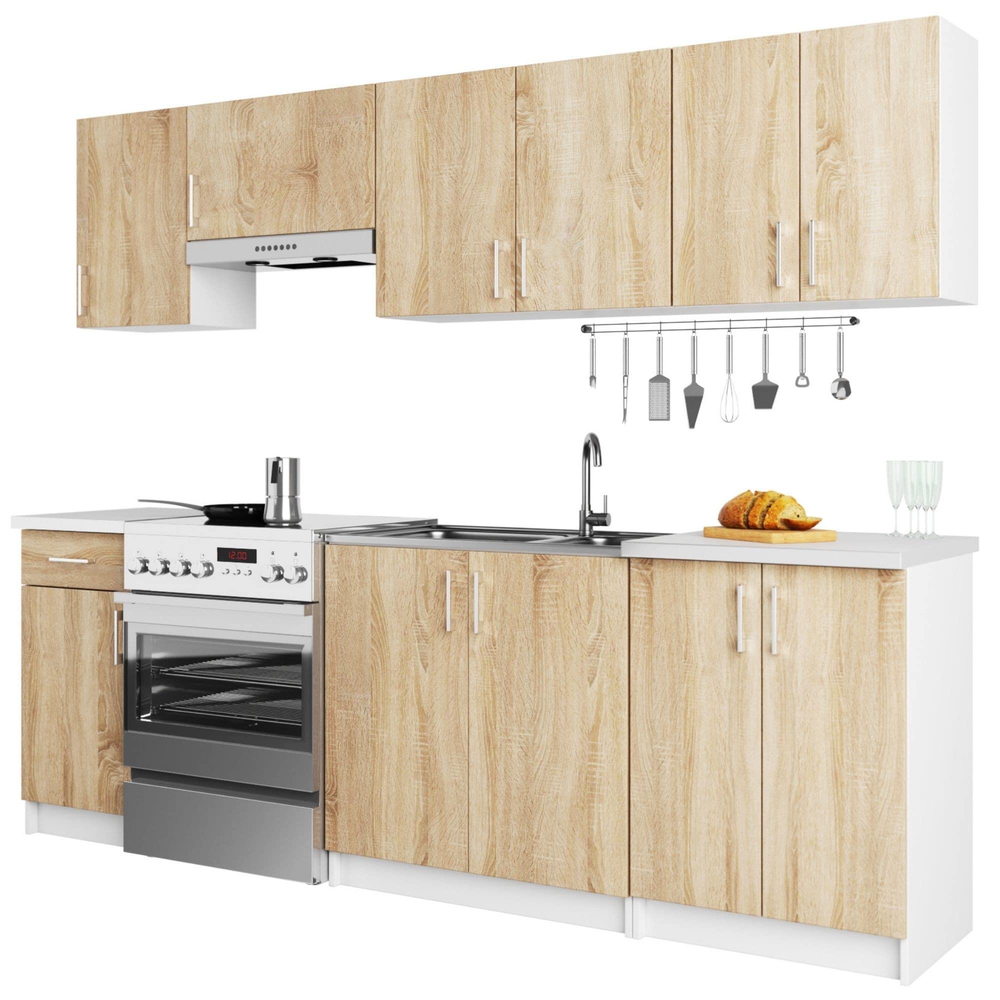 AKORD | Ensemble de Meubles de Cuisine Lima | Pratique | Spacieux | pour Une Petite Cuisine | pour Une pièce avec kitchenette | Durable | pour Un Design Moderne et Traditionnel (240x58 cm)