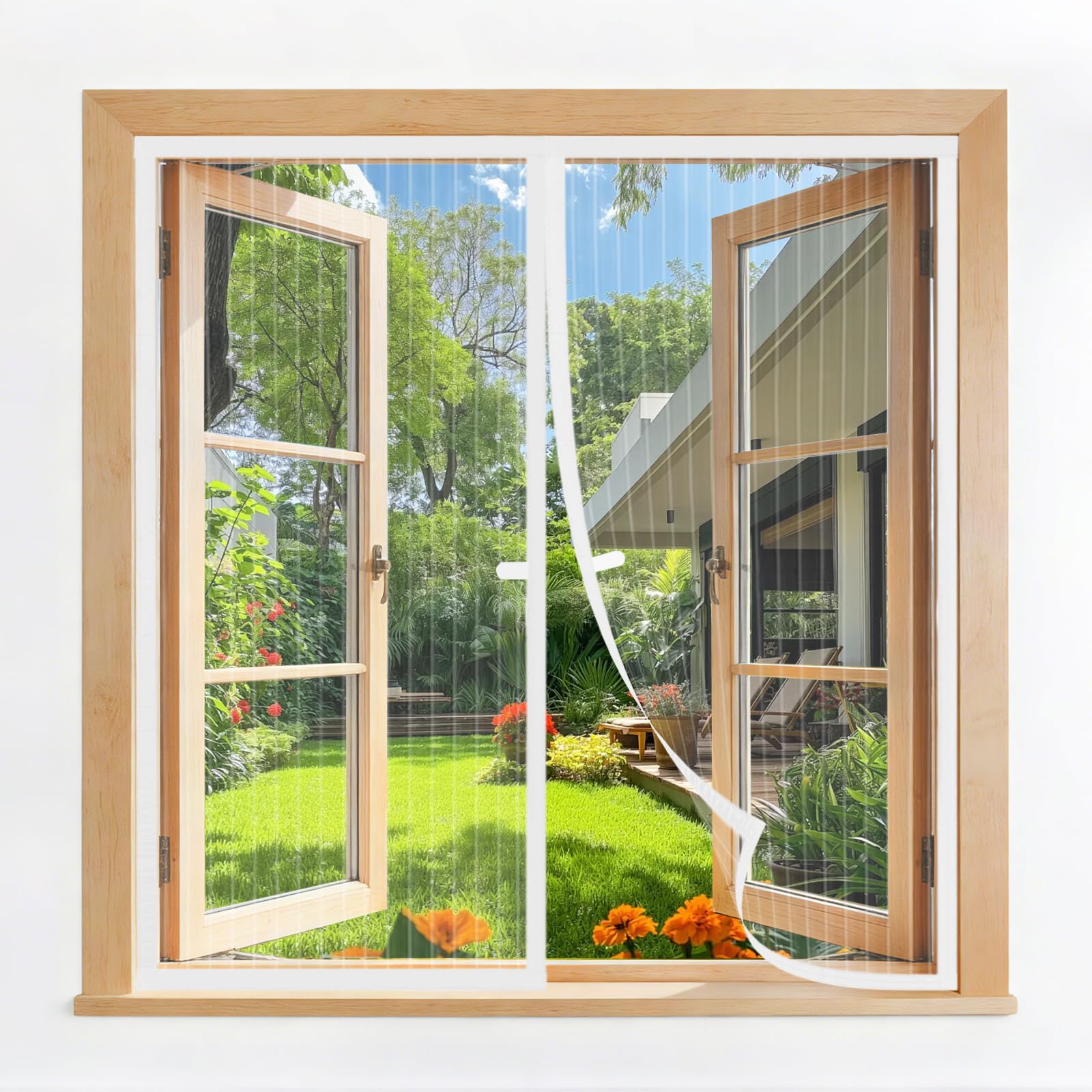 Moustiquaire fenêtre magnétique 110x135cm rideau anti-moustique blanc maille fine
