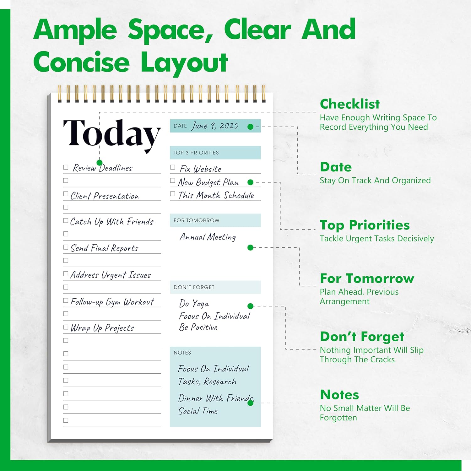 To Do List Notepad, Daily Planner Notebook with 52 Tear-off Sheets, Undated Writing Organizer for Daily Tasks and Goal, Coiled Task Track Checklist Productivity Pad for Office, Classroom, Home, School - Image 2