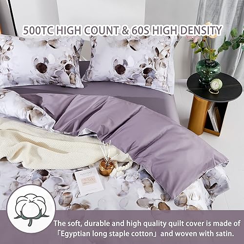 Miniatura 7 de MILDLY Fundas de edredón tamaño Queen, 100% algodón de fibra larga, suave y transpirable, juego de funda de edredón abstracta con pintura de