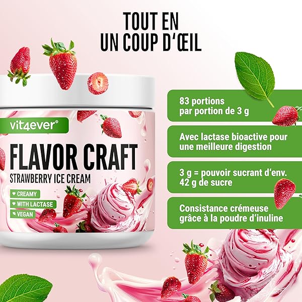 Poudre d'arôme Glace à la fraise -250 g - Goût et douceur délicieux - Utilisation polyvalente pour aliments & boissons - Flavour Powder - FLAVOR CRAFT - 4