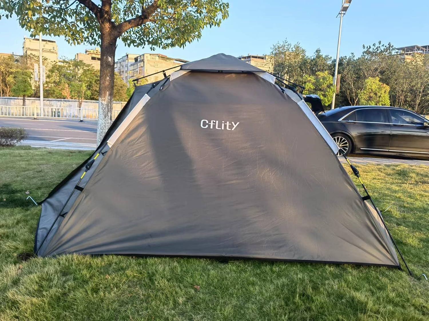 Camping Tent, 3 Person Instant Pop Up Tent Waterproof Three Layer Automatic Dome Tent, Large Lightweight 4 Seasons Tent, Backpacking Tent with Removable Rain-Fly 2 Extensible Porch for Camping
