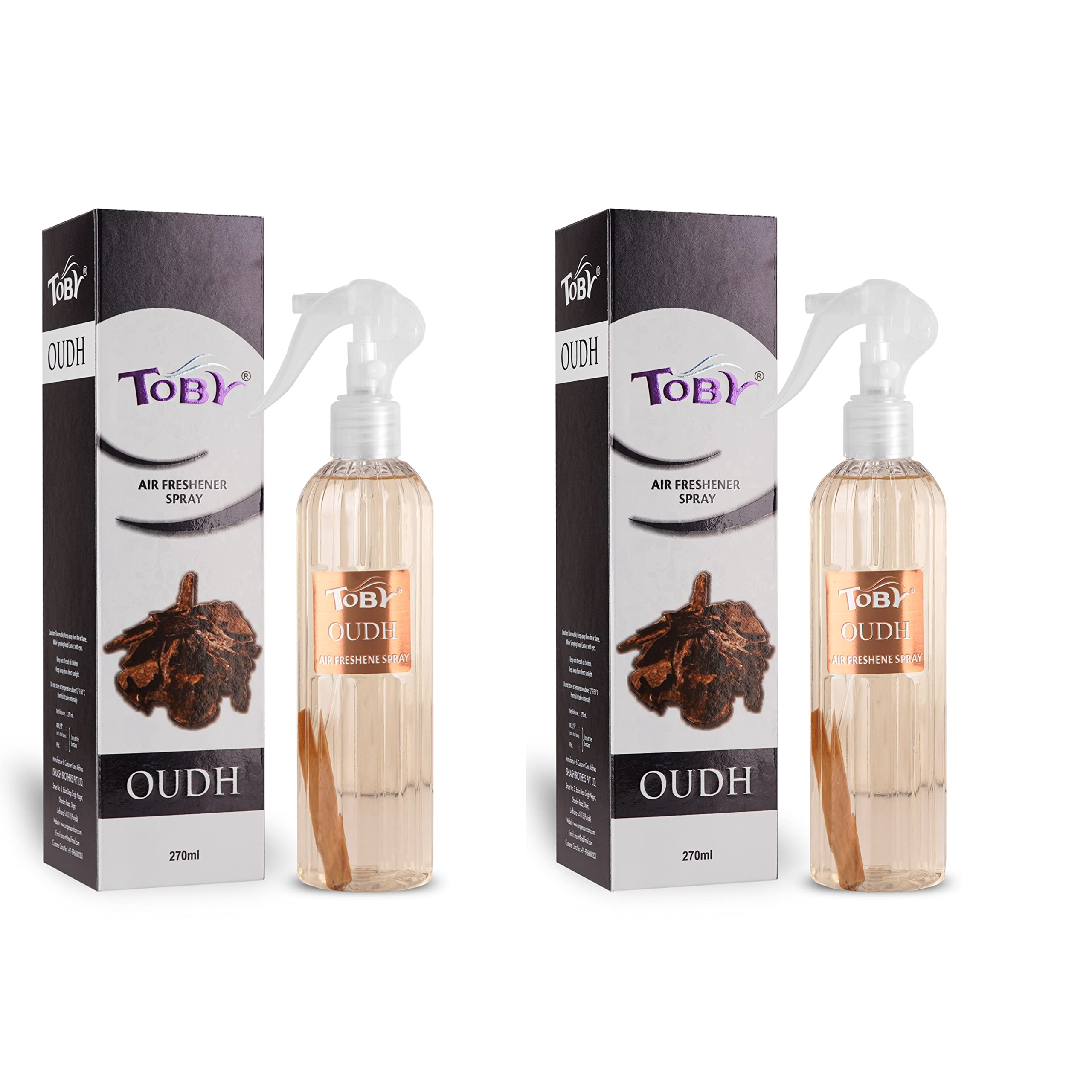 Toby Air Freshener Spray - Oudh | Long-Lasting Fragrance | Pack of 2 (250 ml each)-image-30
