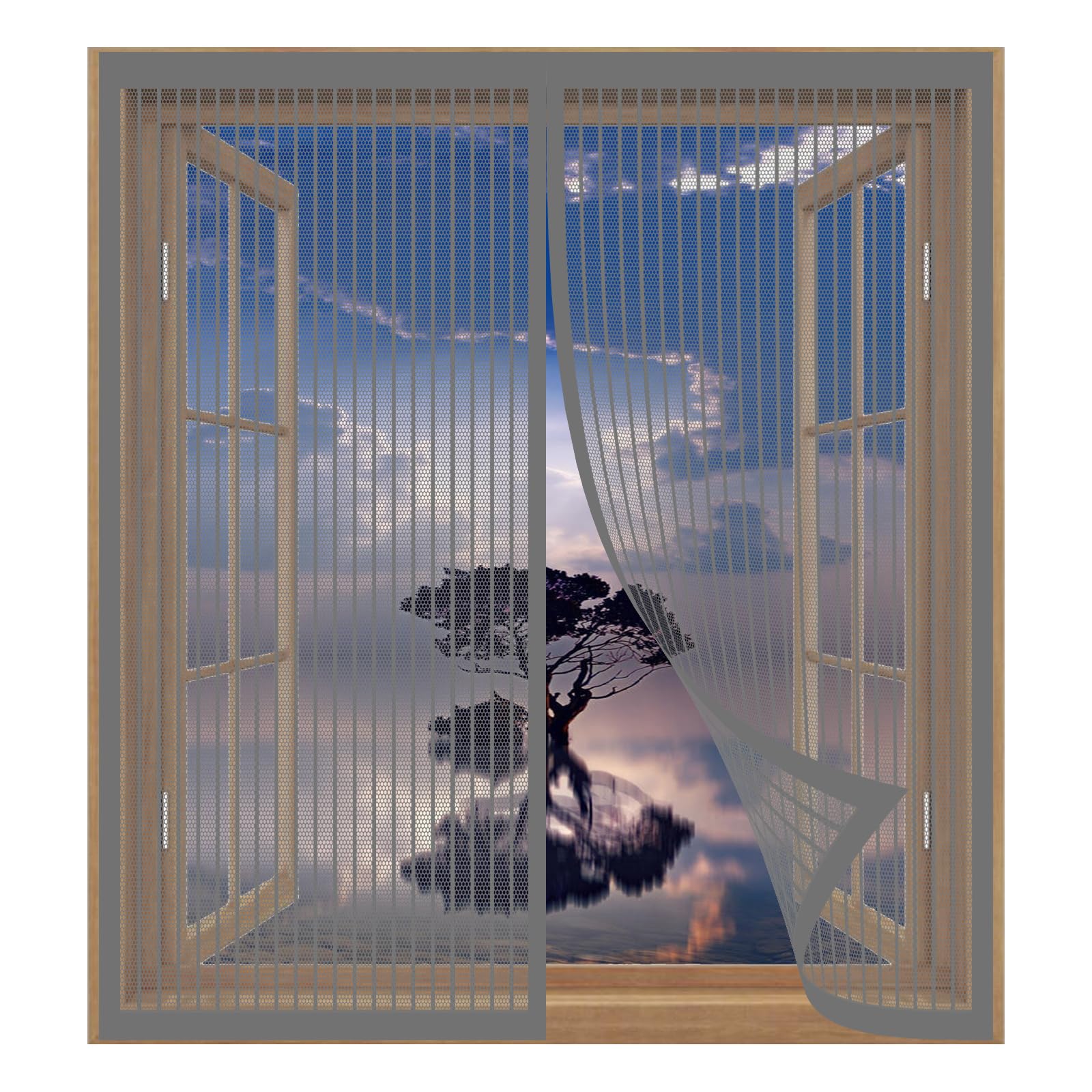 Yuanwan Grey Magnetic Window Screen For Cats 113 X 129 Cm Easy Installation No Drilling Or Screwing Fly Window Screen Mesh For Windows Nets To Keep Bugs Out,