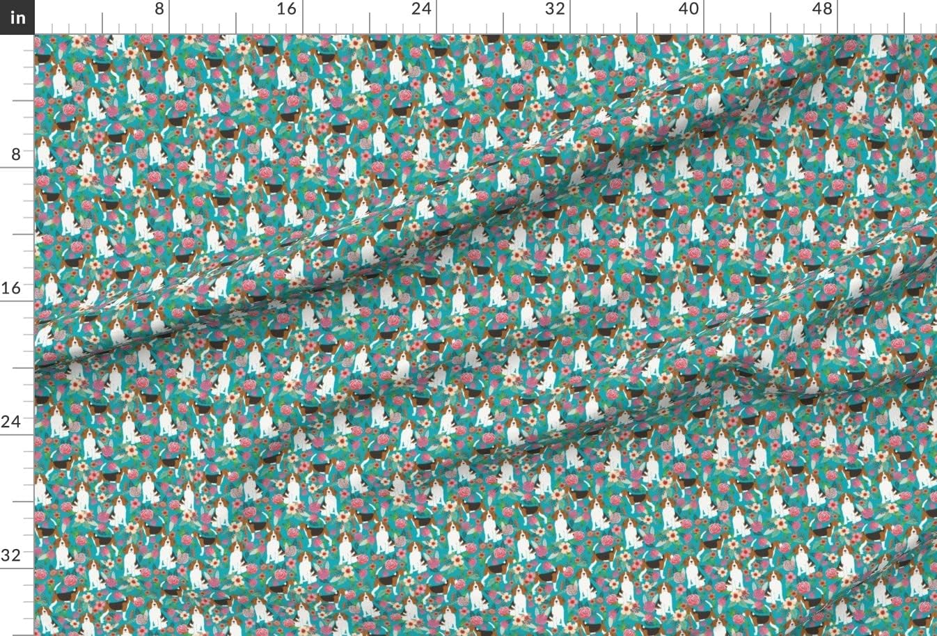 Spoonflower Fabric - Beagle Beagles Cute Dogs Dog Florals Flowers Spring Turquoise Pet Printed on Minky Fabric by The Yard - Sewing Baby Blankets Quilt Backing Plush