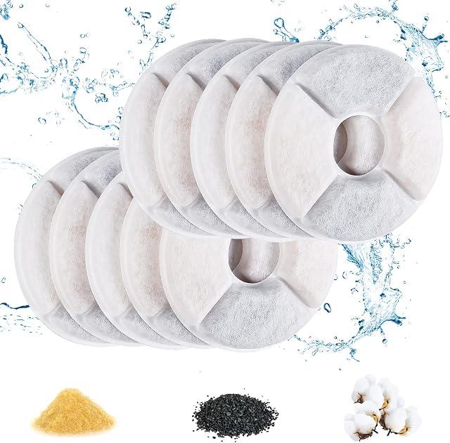 URAQT Cat Fountain Filters, 10 Pack Filter for Drinking Cat, Water Fountain Filters, Replacement Pet Filter Cartridges for Dogs Cat, Water Fountain Filters Cat Dog, Filters for Flower Fountains