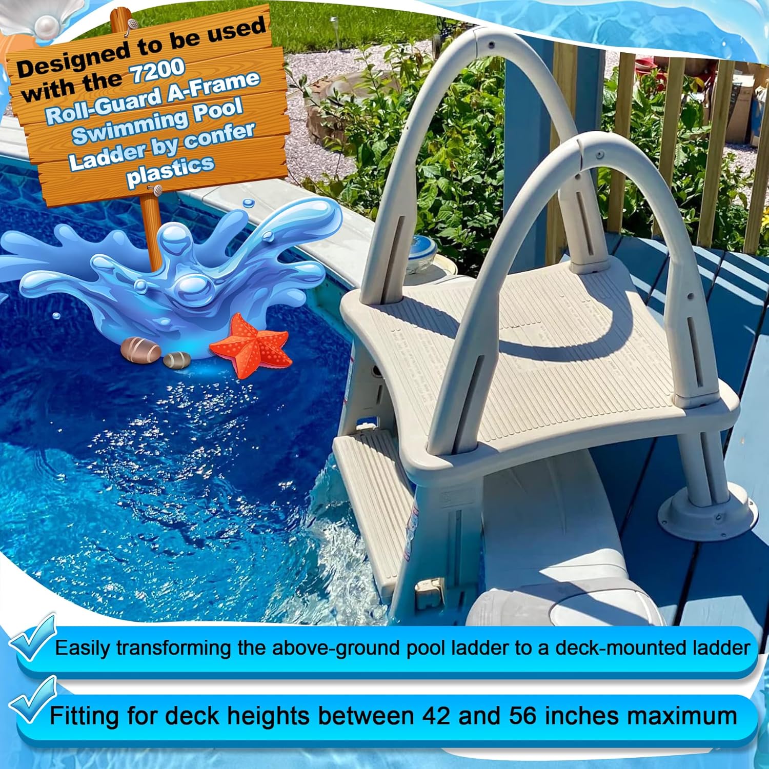 Replacement for confer 7200 Conversion Kit Fit for confer Plastics 7200 Roll Guard Above Ground Swimming Pool A-Frame Ladders Warm Gray 5-Year Free Replacement