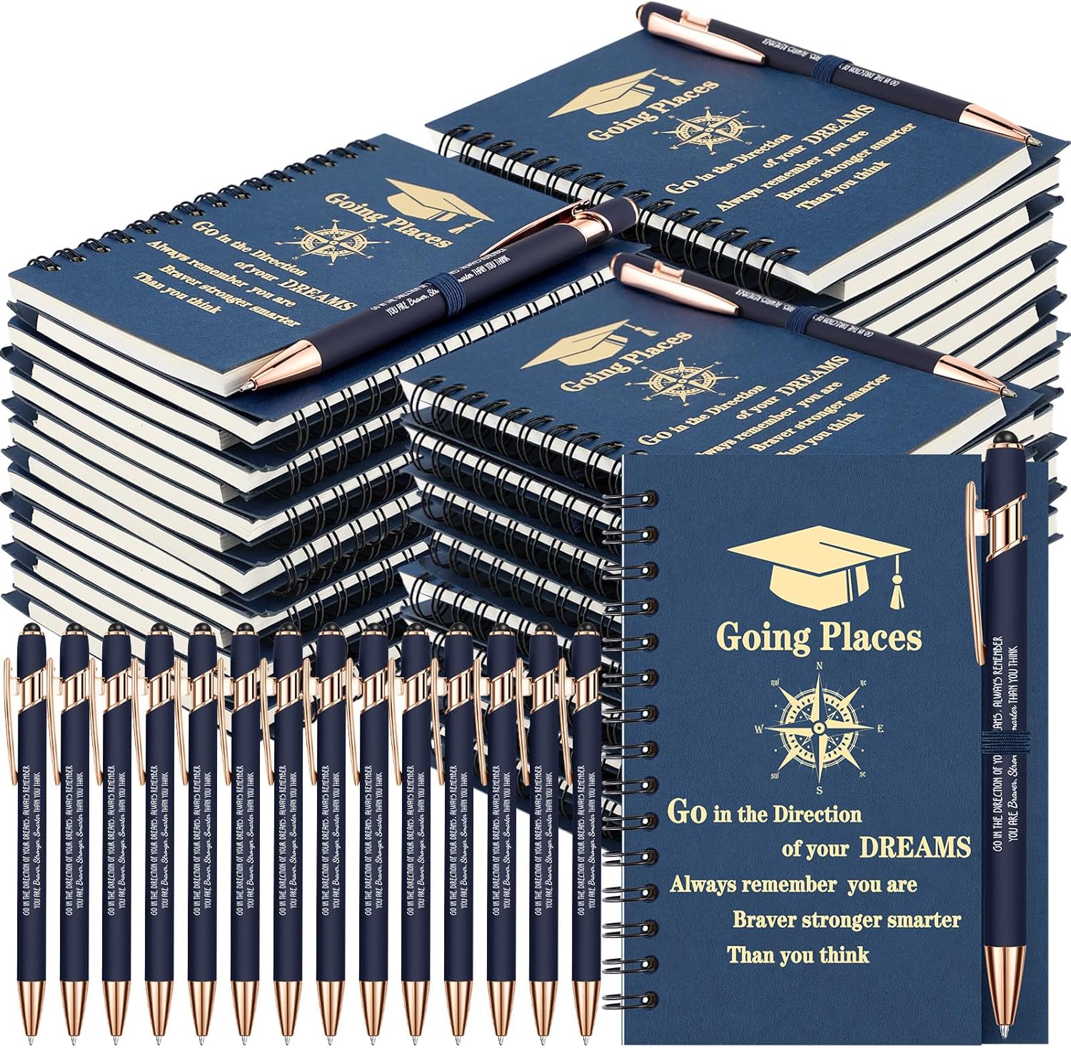 Sinload 48 Pcs 2026 Graduation Gifts Bulk for Students Motivational Inspirational Graduation Notebook and Pens Go in the Direction of Your Dreams Class of 2026 Grad Gifts(Navy Blue,Classic)