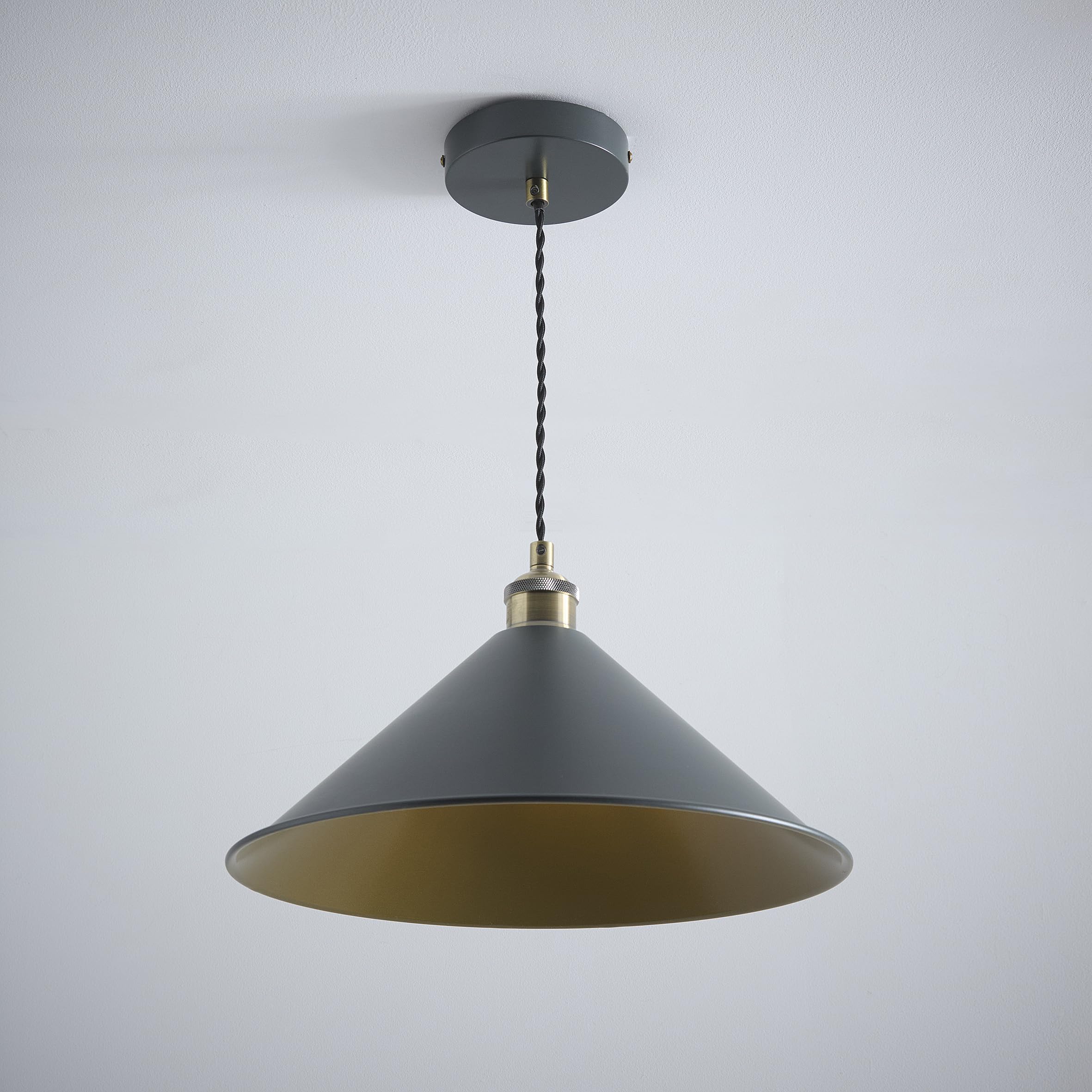 K Living Charcoal Painted Ceiling Light Pendant With An Antique Brass Finish