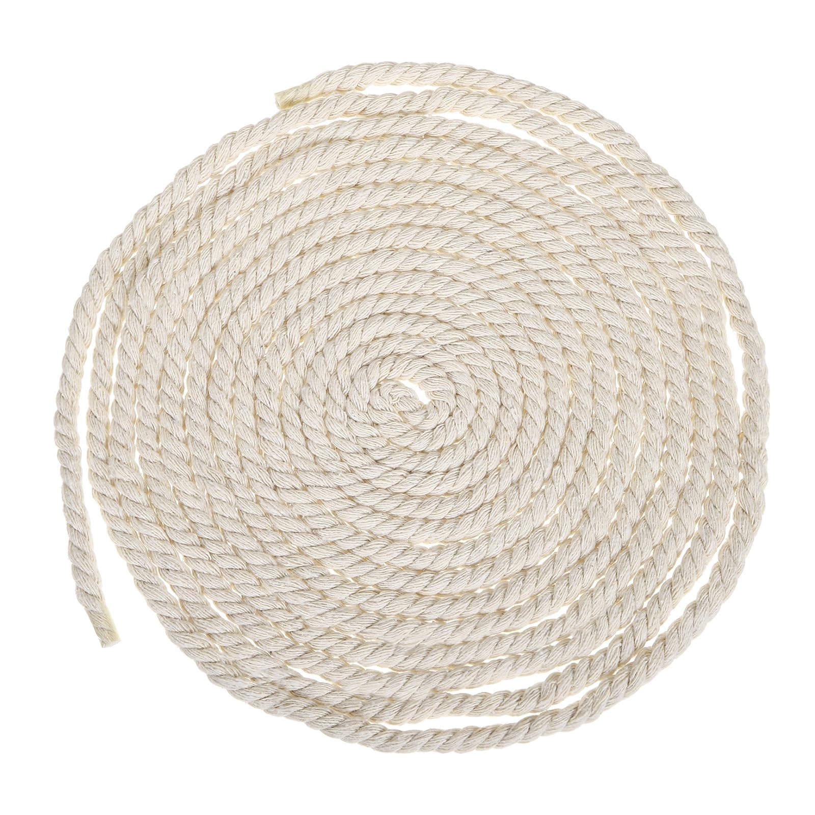 sourcing map 6mm x 18 Feet Beige Cotton Rope, 3 Strand Clothes Line Outdoors Twisted Braided Thick Macrame Cord for DIY Wall Hanging Plant Hanger Knotting Clothesline — image 1