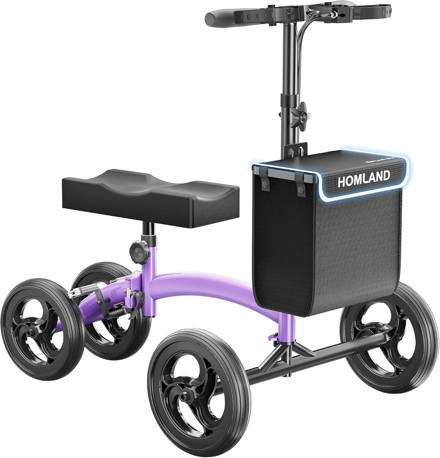 Knee Scooter for Foot Injuries Ankle Surgery, Foldable Steerable Knee Walker with Dual Brakes System, Height Adjustable Handle & Seat, Removable Storage Bag, 300 lbs Capacity