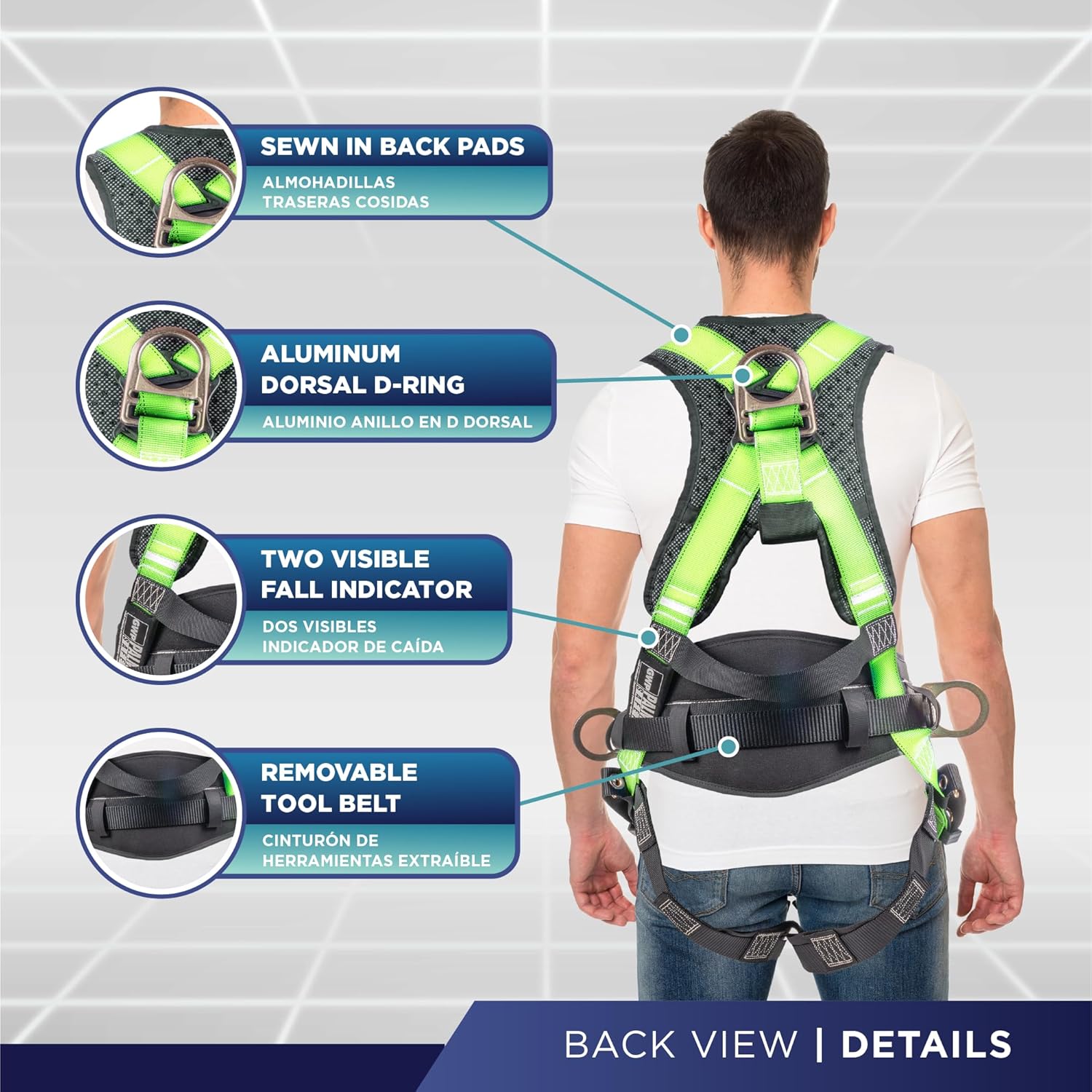 Palmer Safety Fall Protection Safety Harness Hammerhead Series Safety Kit I Premium Harness + Lanyard + D-Ring Extender Kit