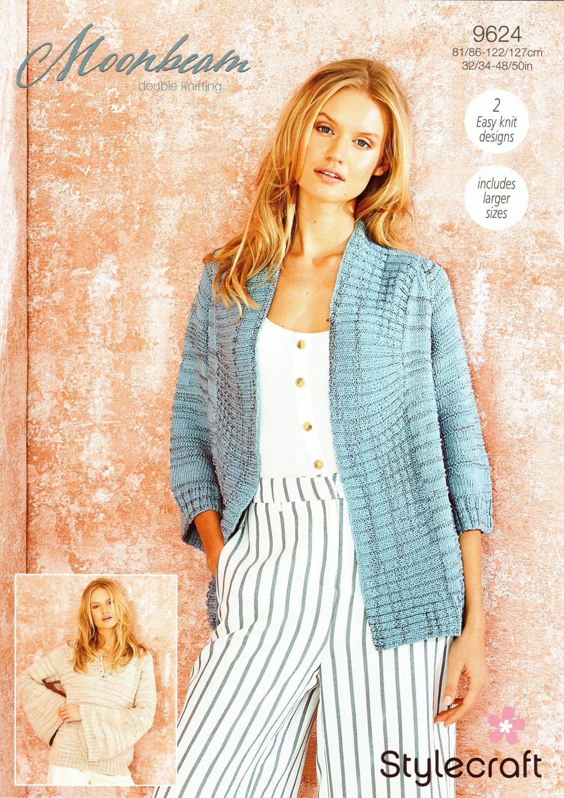 Stylecraft Moonbeam Double Knitting Pattern 9624 - Cardigan and Jumper 81/86-122/127cm, 32/34-48/50in, 2 Easy Knit Designs Includes Larger Sizes