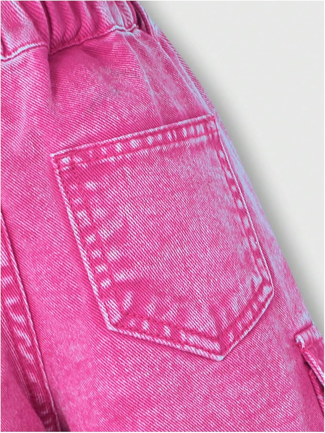 WDIRARA Toddler Girl's Elastic Waist Wide Leg Cargo Jeans Baggy Denim Pants with Flap Pocket - Image 5