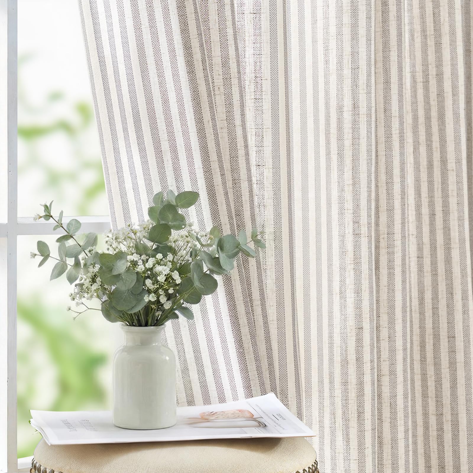 jinchan Taupe Grey Stripe Curtains