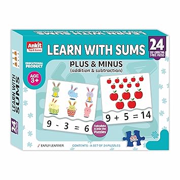 Ankit Toys & Games Learn with Sums Educational Jigsaw Puzzle for Kids - Addition & Subtraction 24 Self-Correcting Puzzle Set - 48 Pieces Early Learner Develops Math Skills Game for Children Ages 3+ - image, photos
