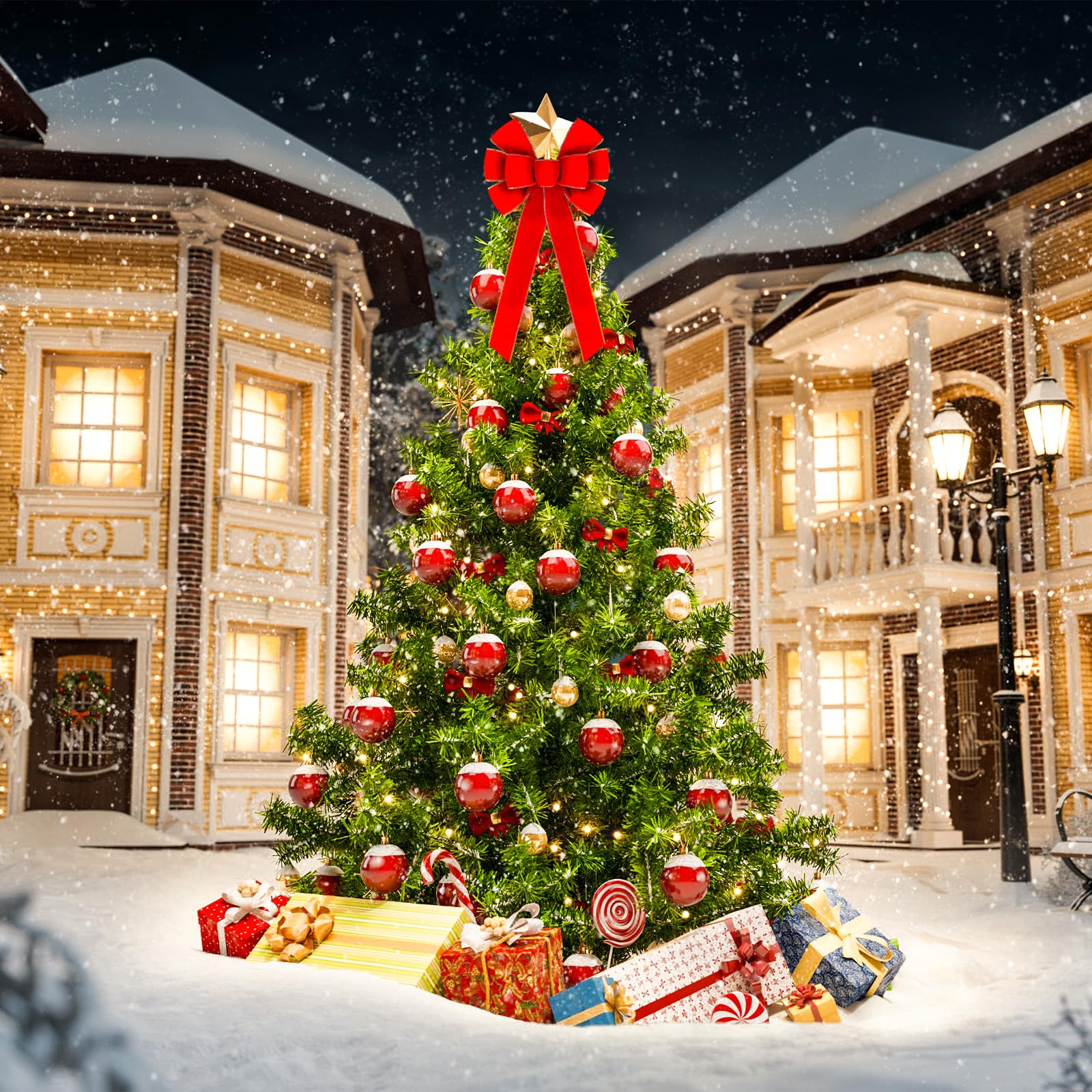 Lyrow 12 lazos grandes de Navidad rojos de 26 x 12 pulgadas, lazos de terciopelo rojo para corona de Navidad, lazo para decoración de árbol de Navidad con borde dorado con purpurina para fiestas en