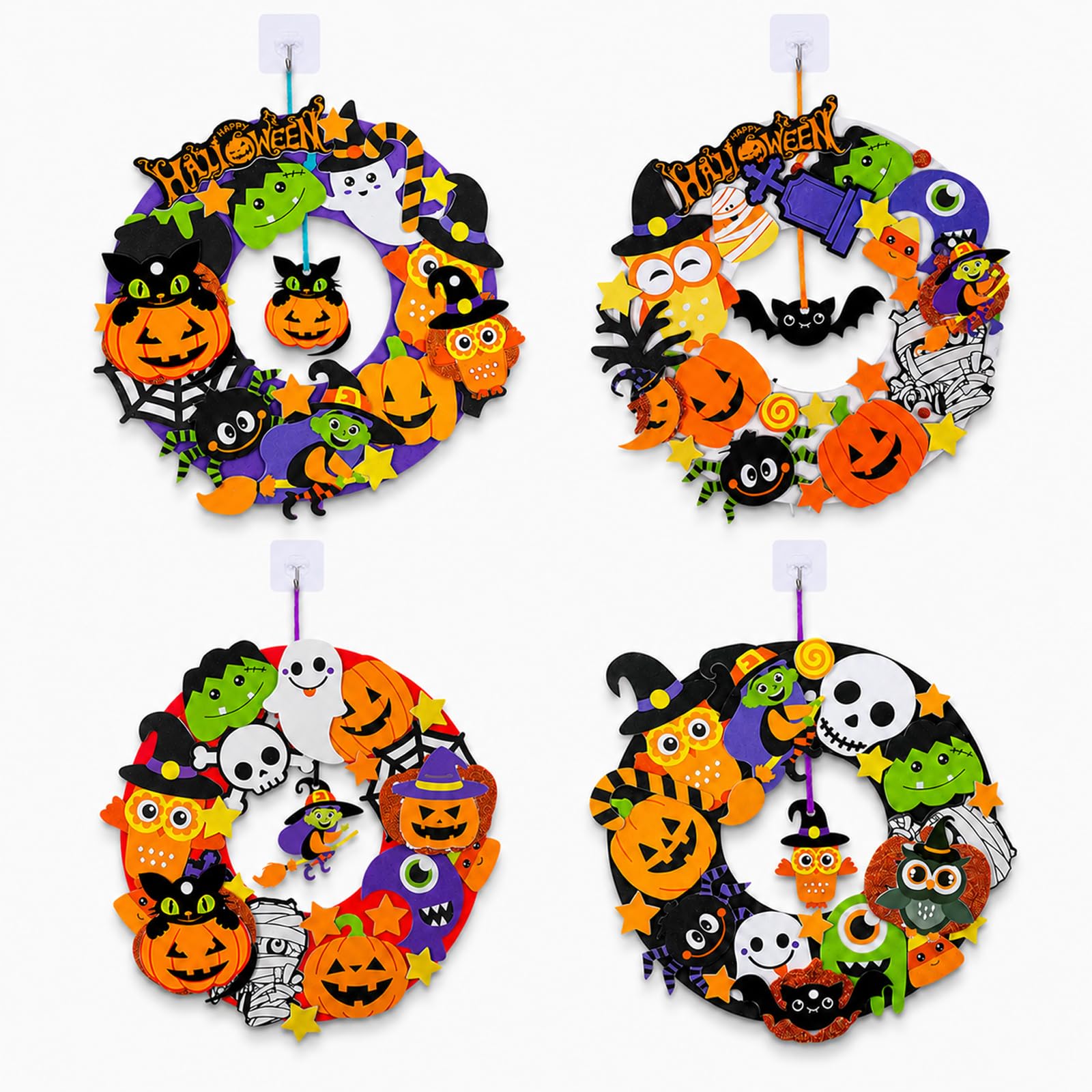 Lzahuam 8 Pcs Halloween Wreaths, Halloween Crafts for Kids, Halloweens Decorations, Halloweens Diy Craft Activities Wreath for Craft Kit Toy Festival Party Favors Decorations