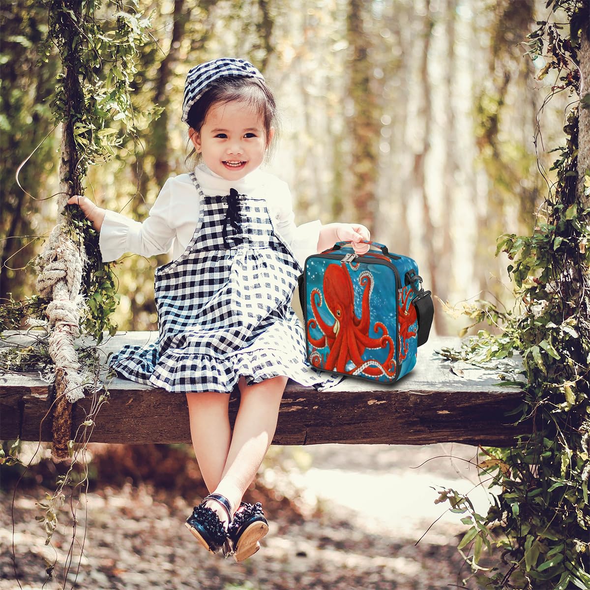TropicalLife Borsa per il pranzo a forma di polpo per uomini, donne, bambini, ragazze, ragazzi, polipo rosso, riutilizzabile, isolata, borsa termica per il pranzo