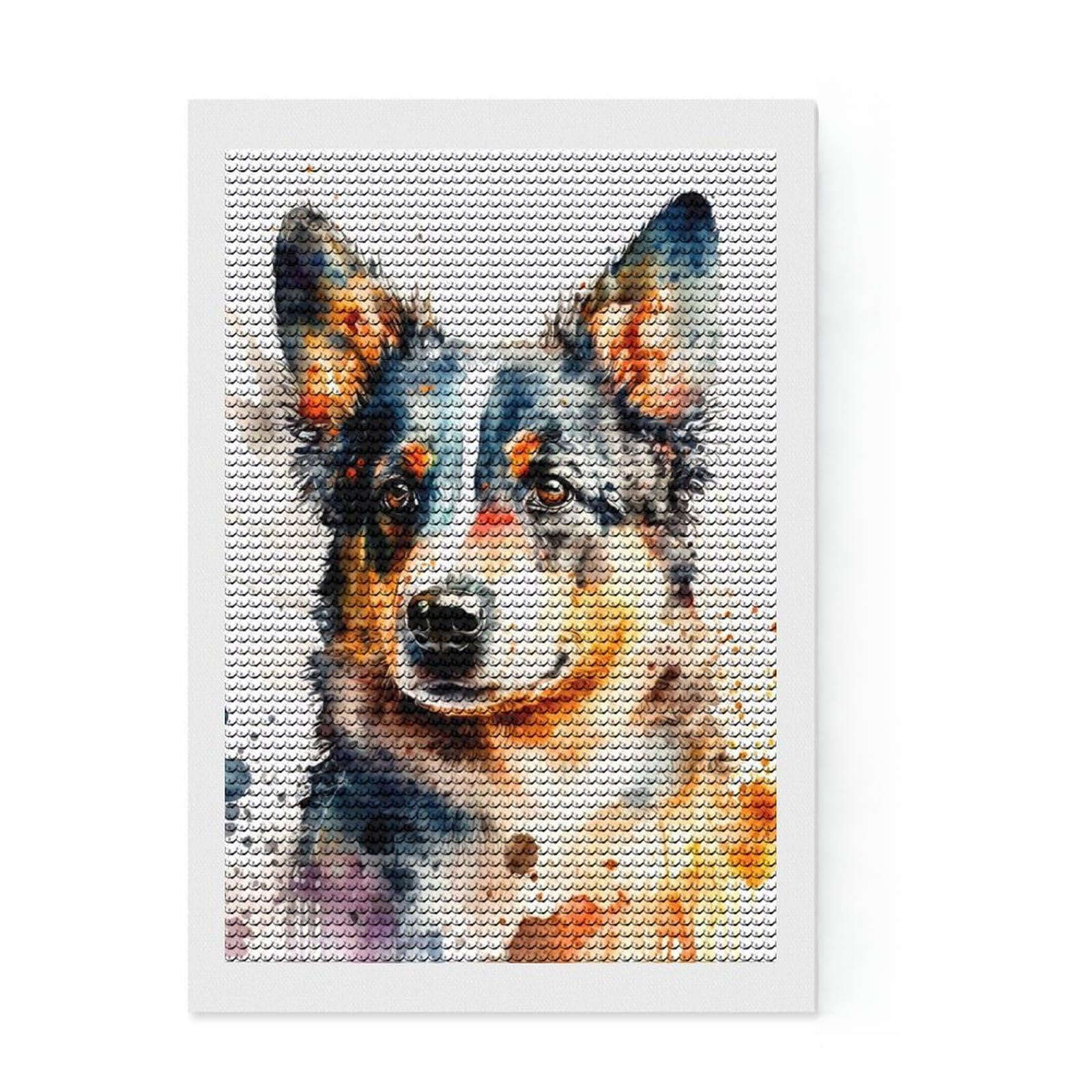 Junmoney Australian Shepherd Round Drill Diamond Painting 8"x12", for Women, Pleasing Wall Art Project, Boho Decor, Thoughtful Handmade Gift