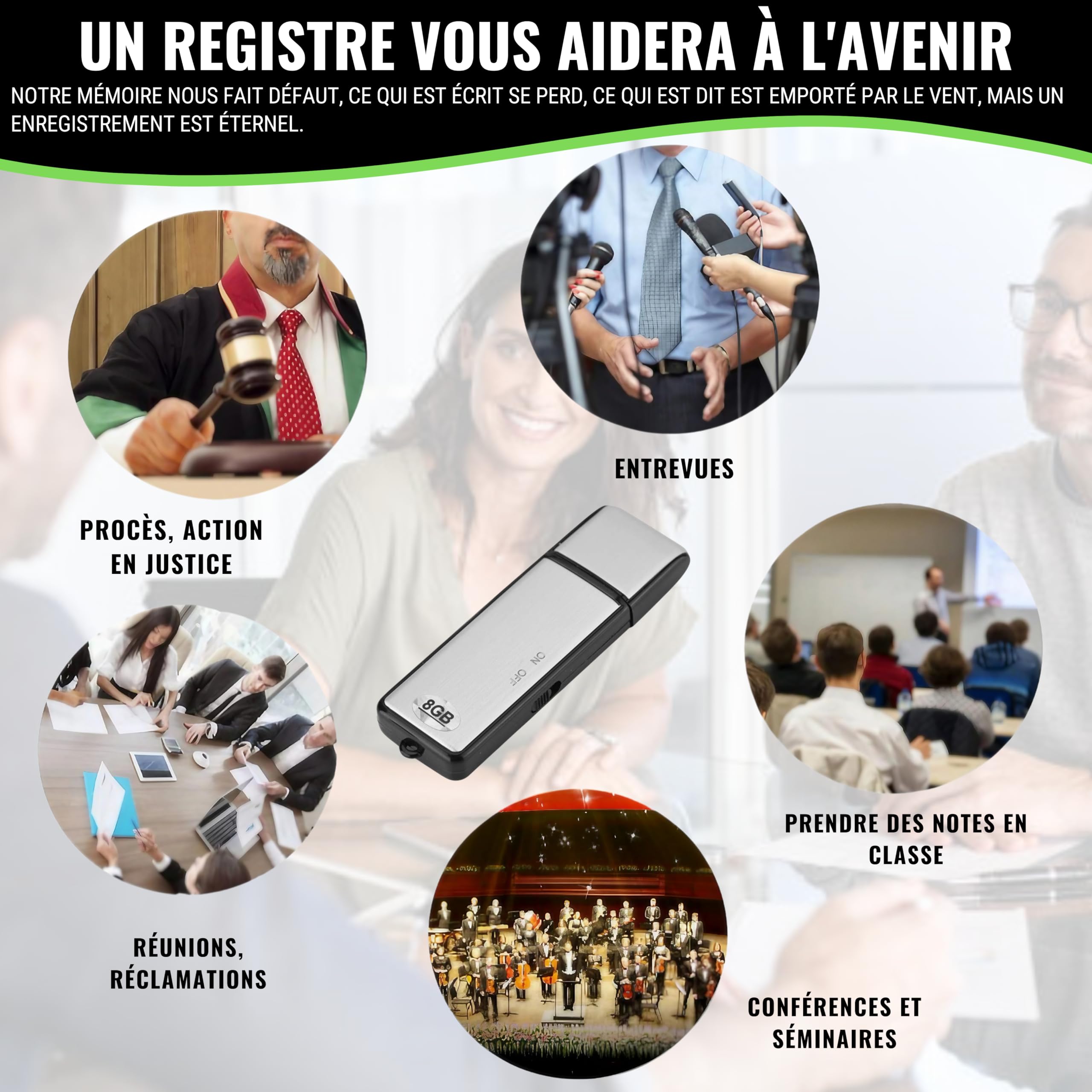 Dictopro X100 Dictaphone Numérique Enregistreur de Voix Stéréo Numérique, Activation Vocale