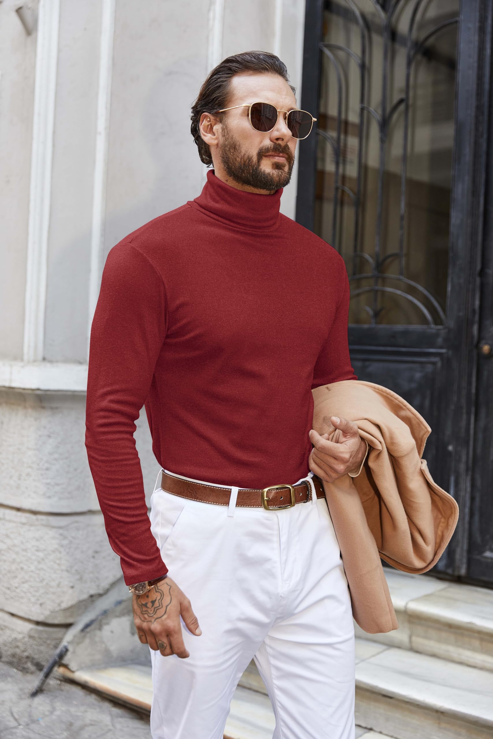 COOFANDY Suéter de cuello alto falso para hombre, corte entallado, informal, básico, suéter térmico de punto | Punto fino térmico elástico, ligero cuello de tortuga