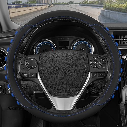 Miniatura 8 de Motor Trend FlexGrip - Funda azul para volante de automóvil, funda estándar de 15 pulgadas, protector de volante para auto, camión, camioneta, SUV