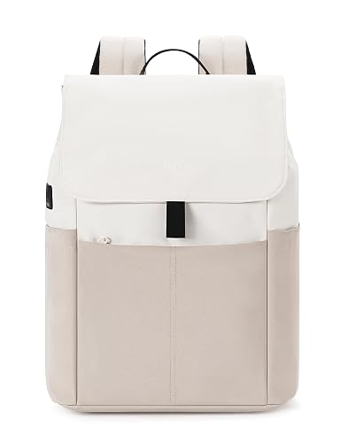 ECOHUB Kontrastfarben Rucksack Damen, 16 Zoll Laptop Rucksack, Tagesrucksäcke mit 8 Fächern & diebstahlsicherer Tasche, Daypack mit Trolley-Schlitz für Schule, Uni, Arbeit & Reise (Sand Khaki)