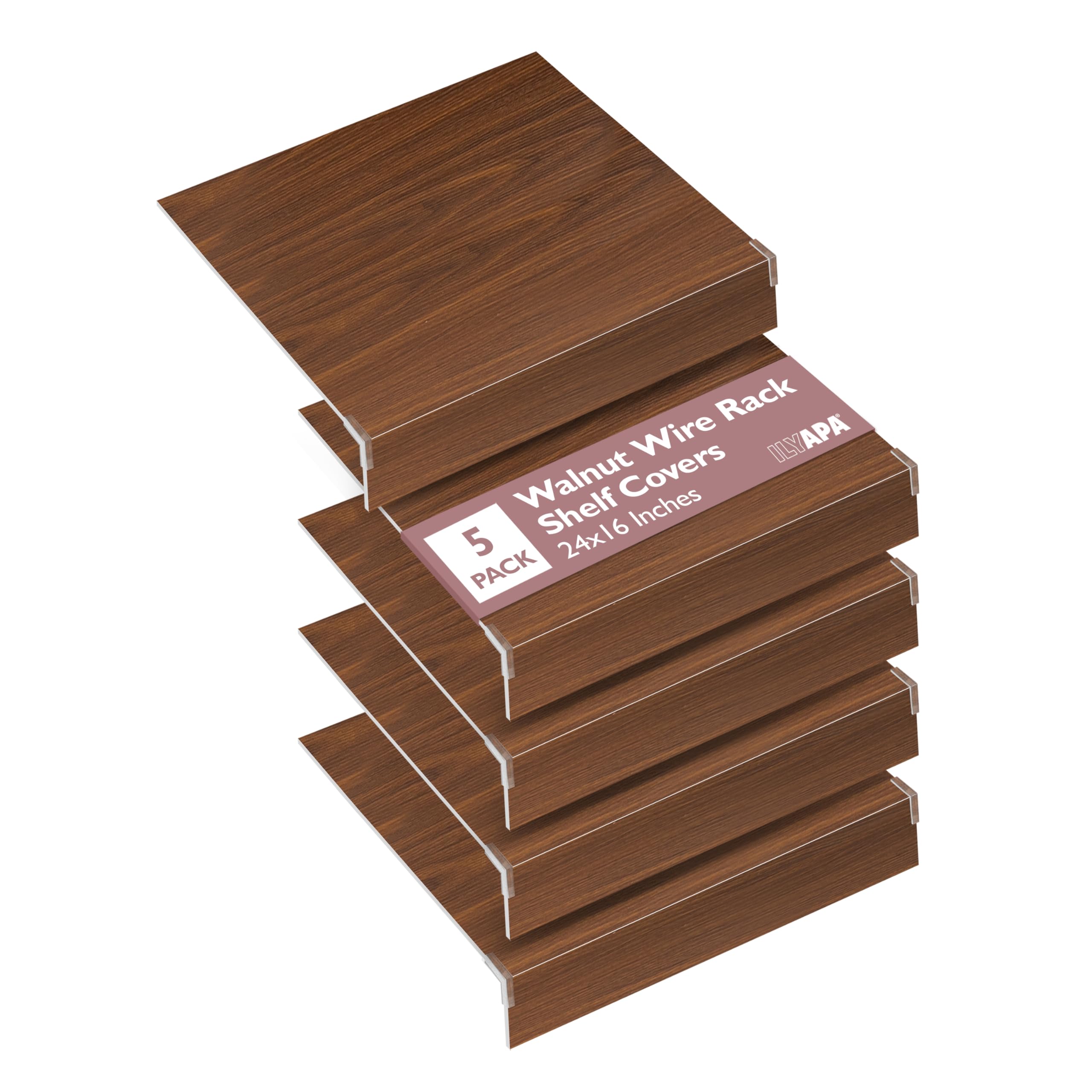 Ilyapa Wire Shelf Covers for Wire Shelving 24 x 16 in. 5 Pack PVC Faux Wood Rack Covers for Pantry, Linen Closets & Shelves, Pantry Shelf Cover -