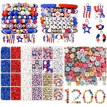 Gionlion 4th of July Clay Beads & 1200+Pcs Colorful Round 4x7mm Letter Beads for Bracelet Making