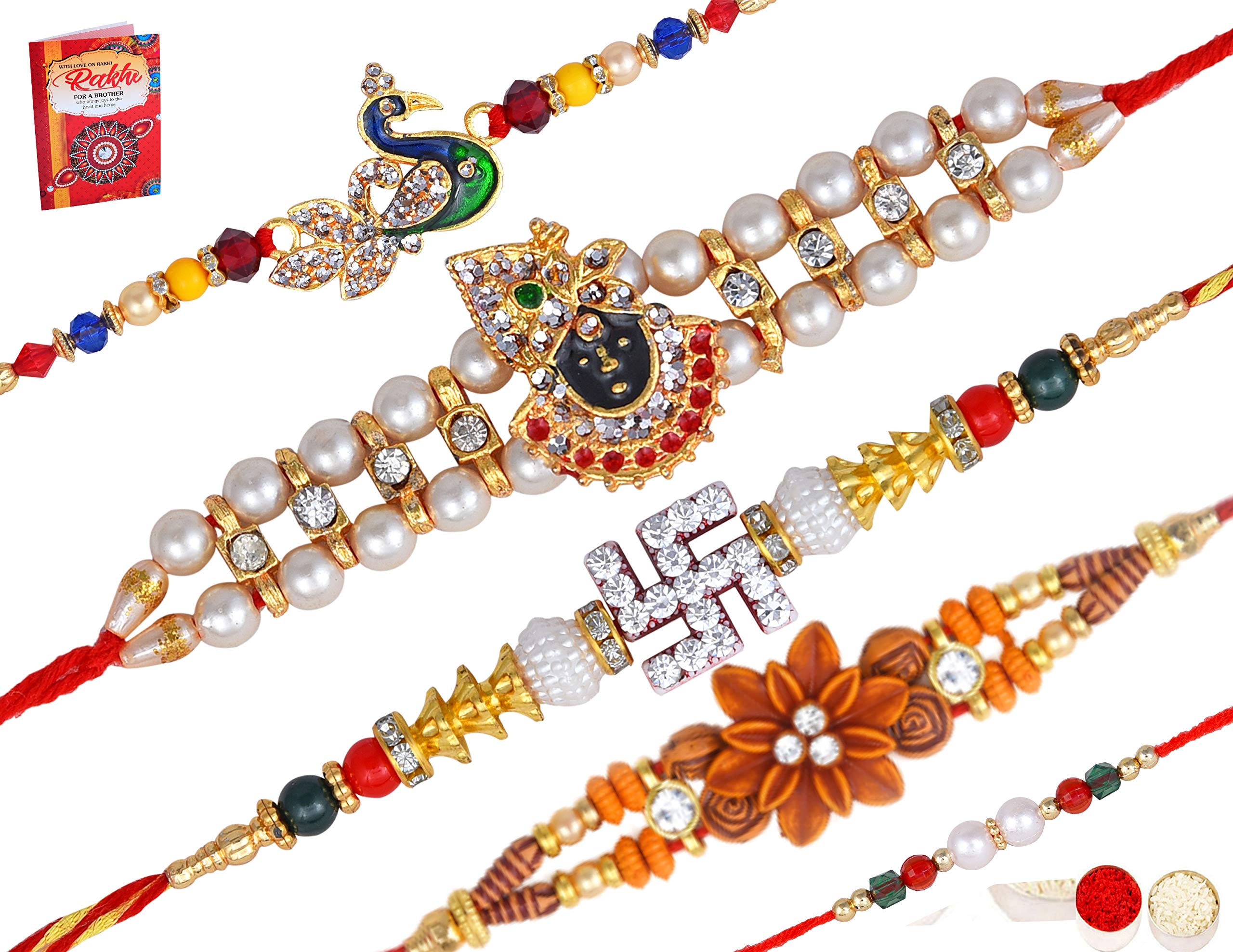 MANTOUSS set of 5 Rakhi for Brother With Roli Chawal/Pack Of 5 Rakhi for Rakshabandhan - 5 Rakhi+ Roli+ Chawal+Rakhi Greeting card (Green) For Men (B089LRWYHP) Amazon Price History, Amazon Price Tracker