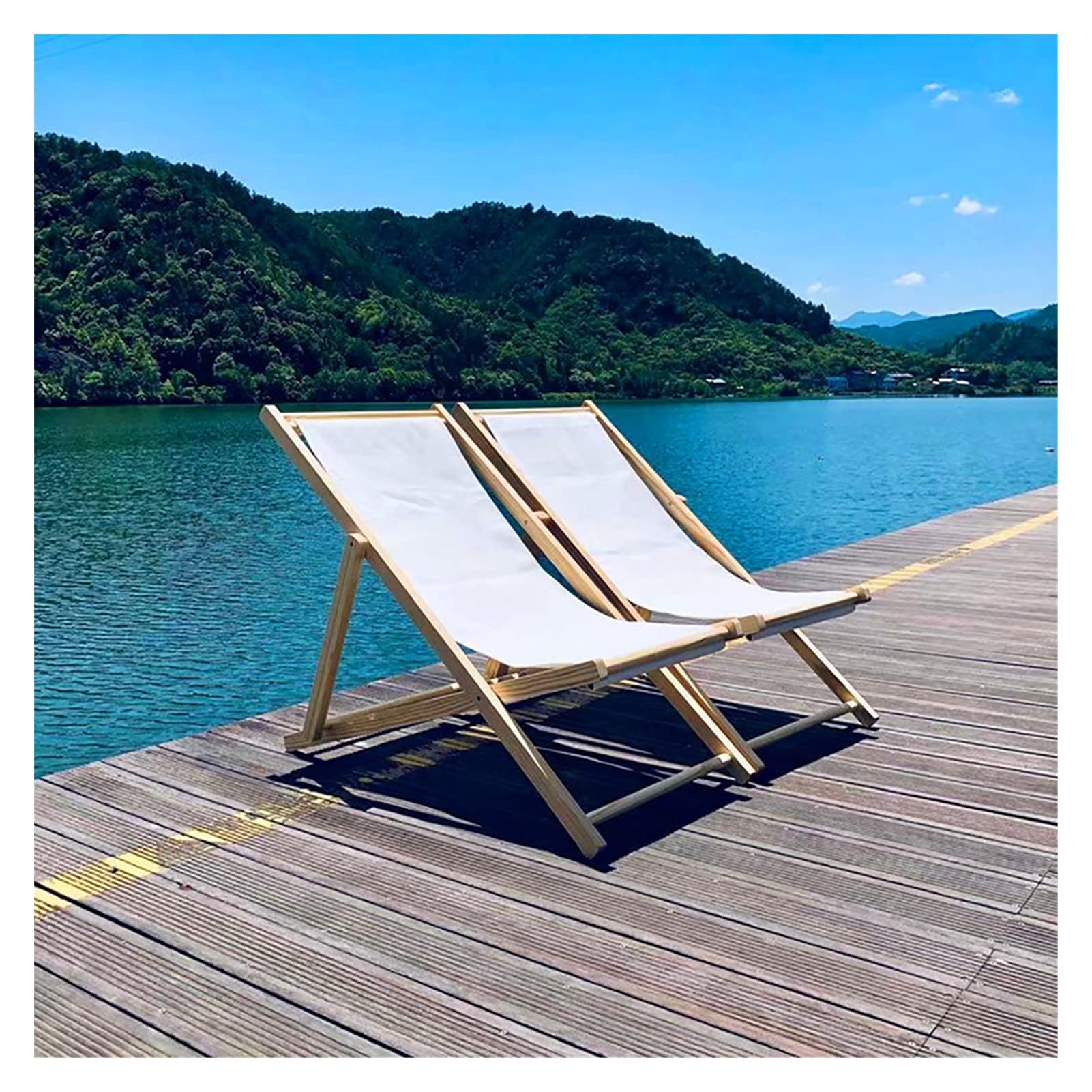 Chaise longue pliable en bois blanc réglable par lot de 2