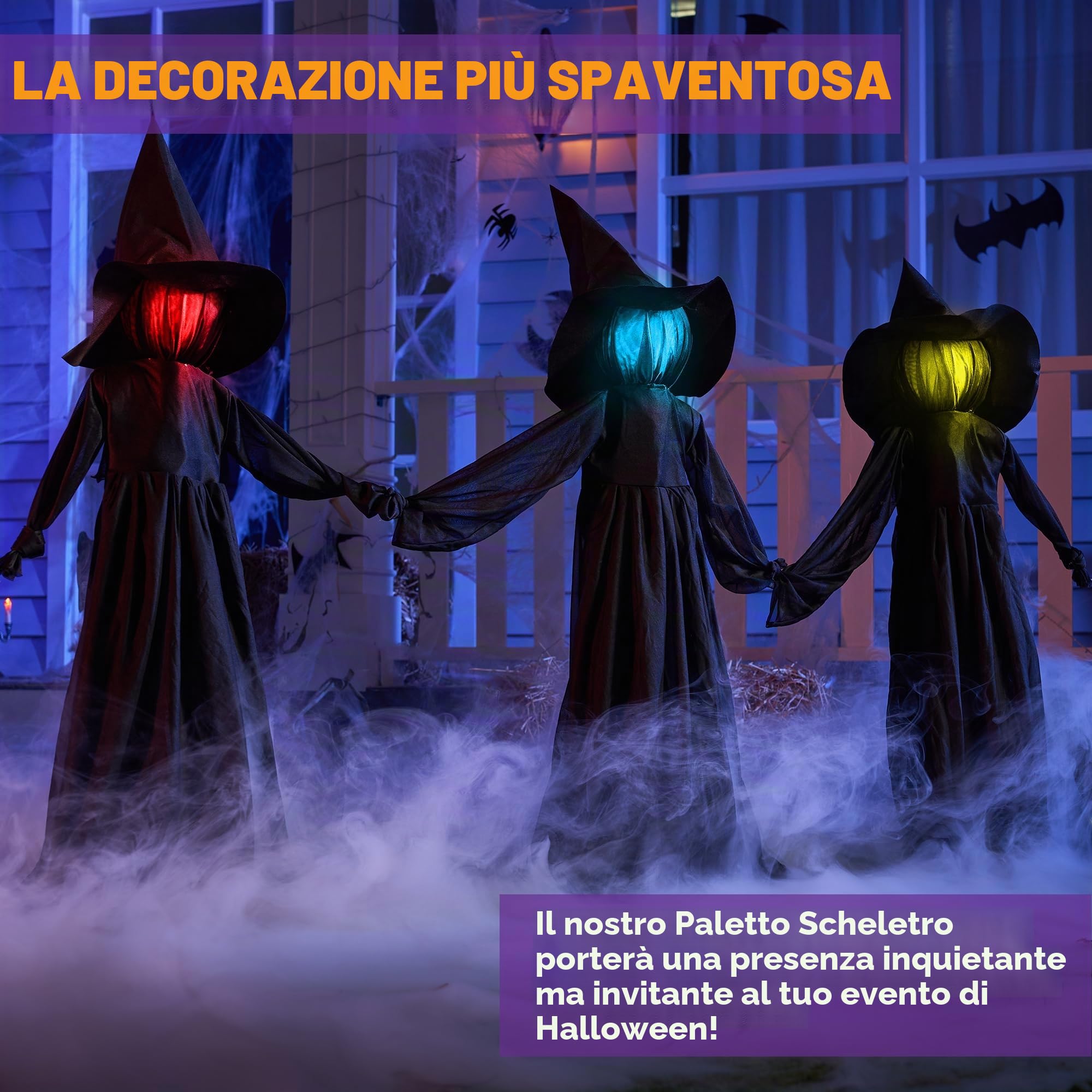 JOYIN Confezione da 3 decorazioni per strega di Halloween, con suono raccapricciante e testa luminosa (attivazione del suono) per Halloween, all'aperto, prato, cortile, decorazione per la casa