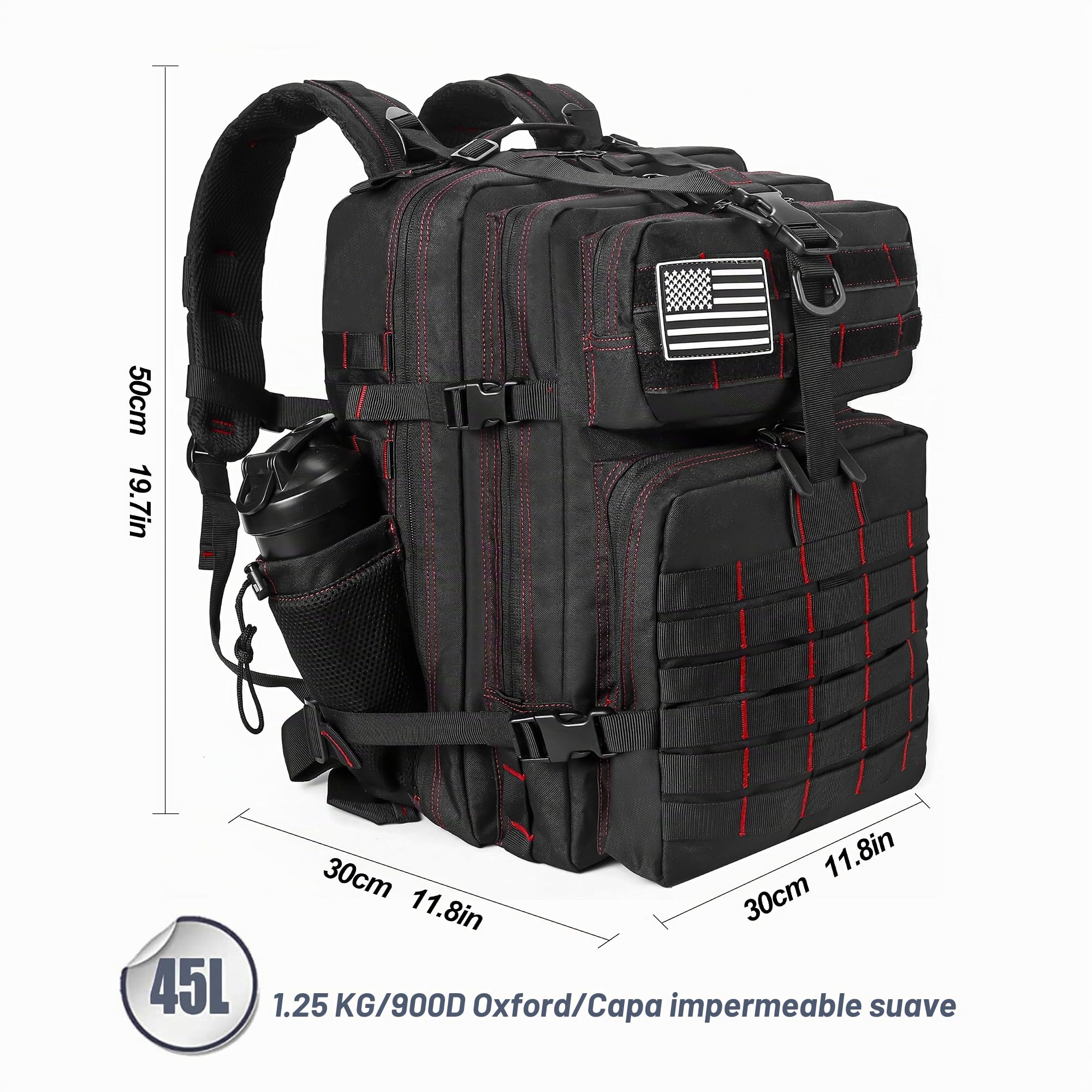 LHI Mochila Militar Táctica Hombre 45L Grande Impermeable – Mochila Molle para Senderismo, Supervivencia, Crossfit, Gimnasio, Viaje y Outdoor