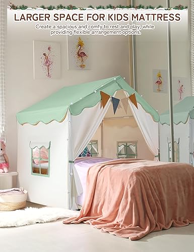 Miniatura 66 de Besrey Tienda de campaña para niños 2 en 1 con alfombrilla acolchada y luces, casa de juegos grande para niños con 2 puertas y 4 ventanas